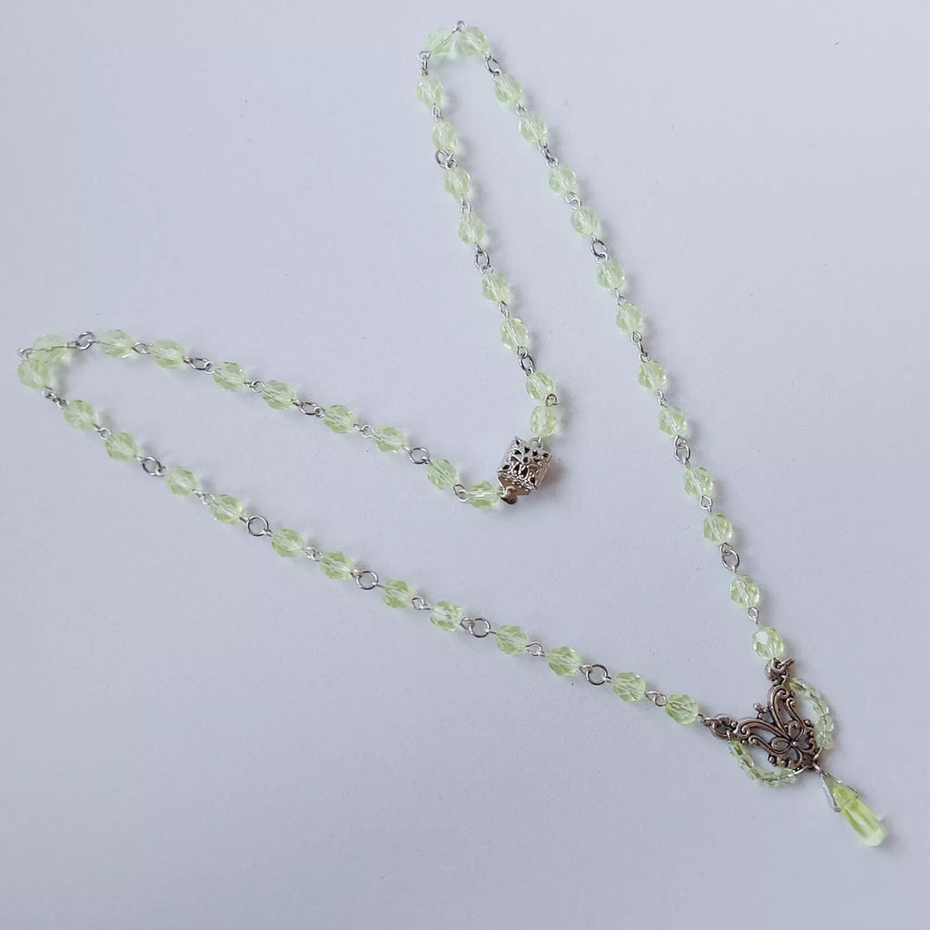 Uranium Glass Necklace Beaded Vaseline Glass Czech Women‘s Jewelry