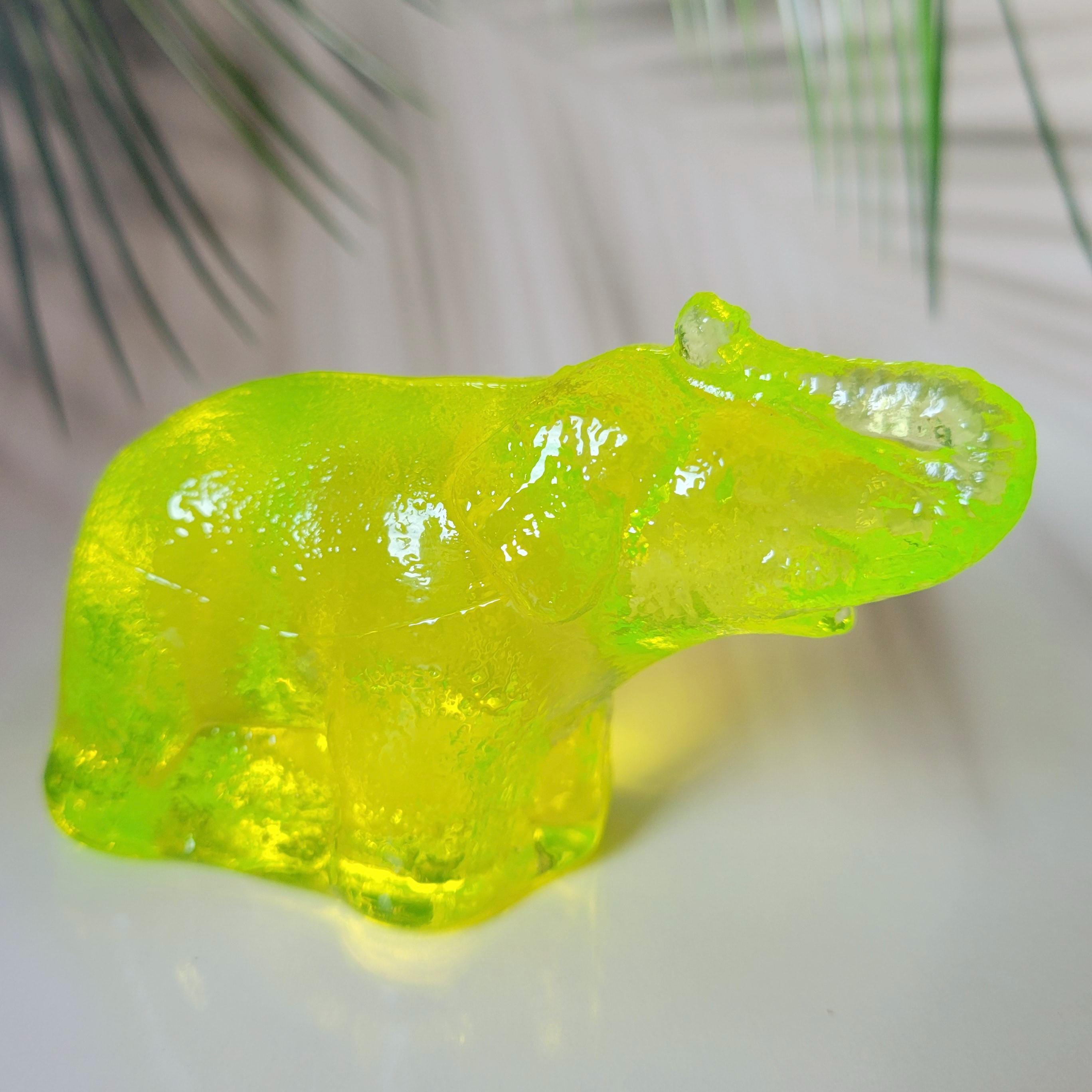 Uranium Glass Elephant Art Deco Vaseline Yellow Glass Figurine Animal