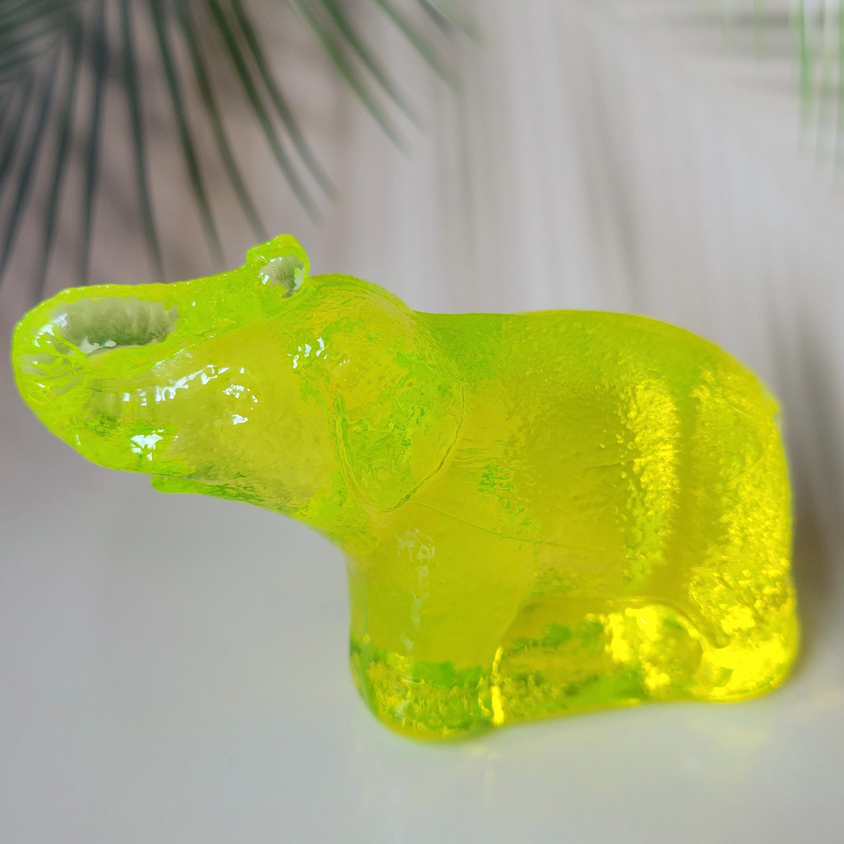 Uranium Glass Elephant Art Deco Vaseline Yellow Glass Figurine Animal