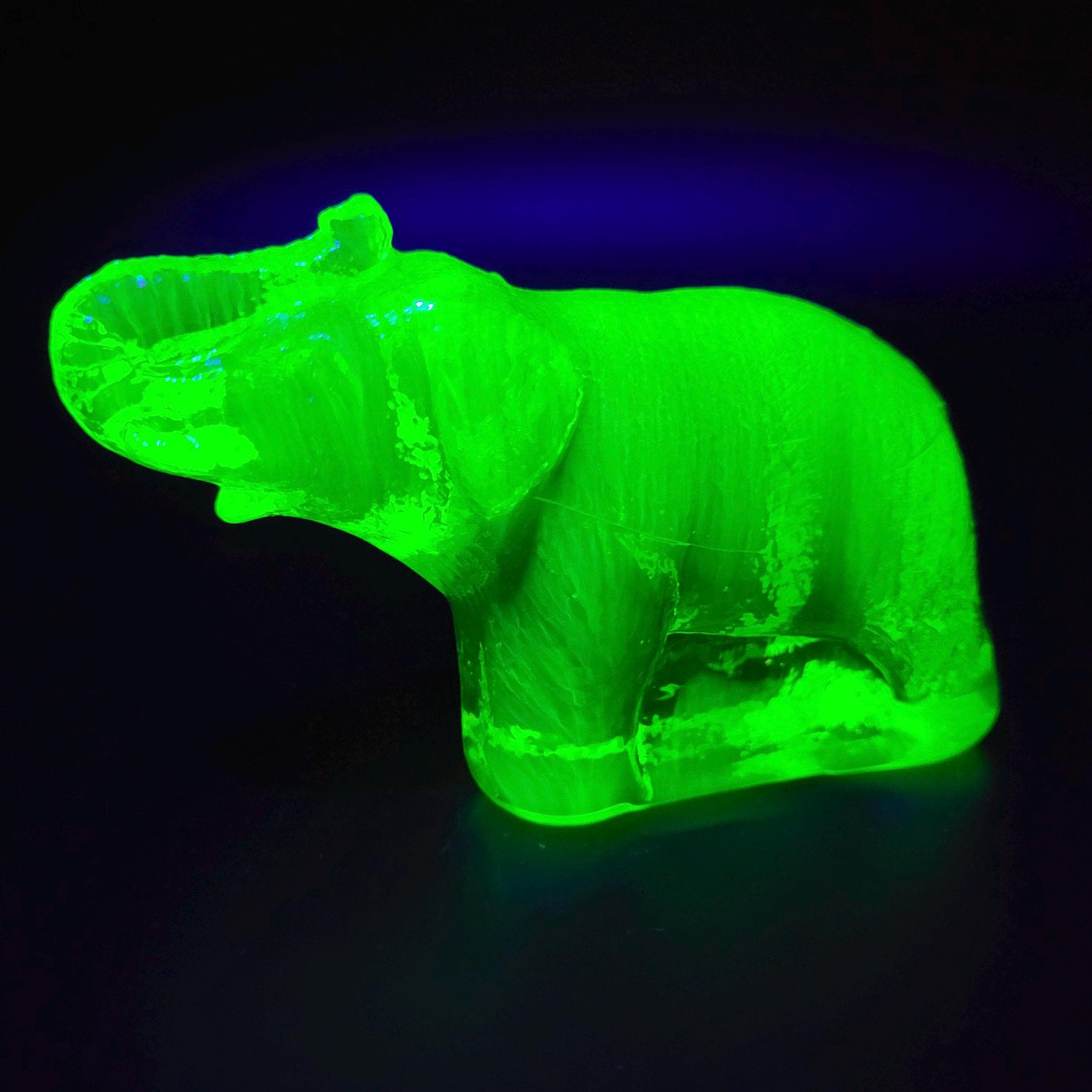 Uranium Glass Elephant Art Deco Vaseline Yellow Glass Figurine Animal