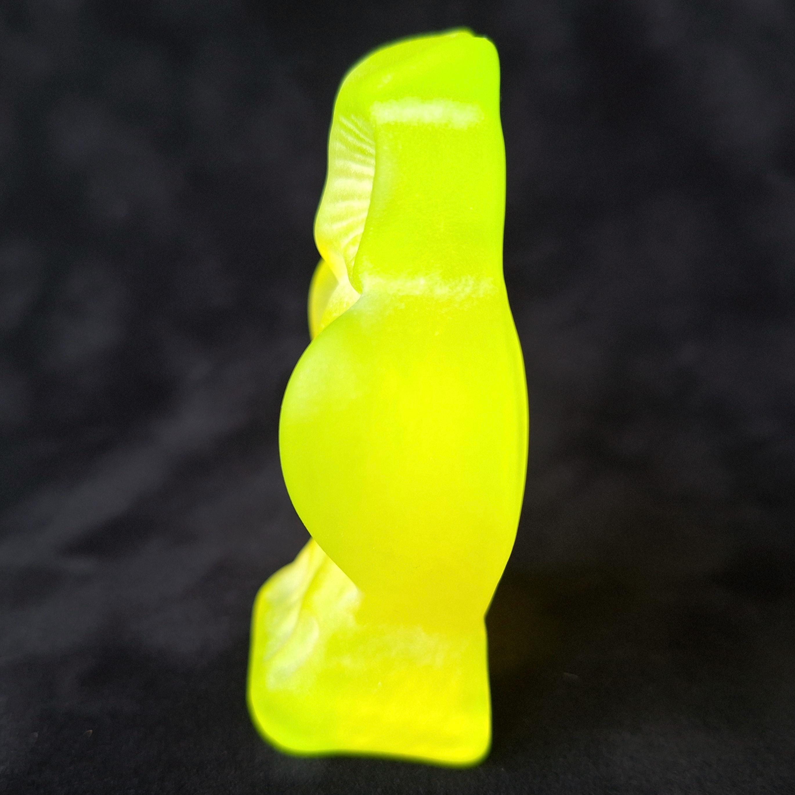 Uranium Owl Figurine Vaseline Frosted Yellow Matte Glass Statue Bird