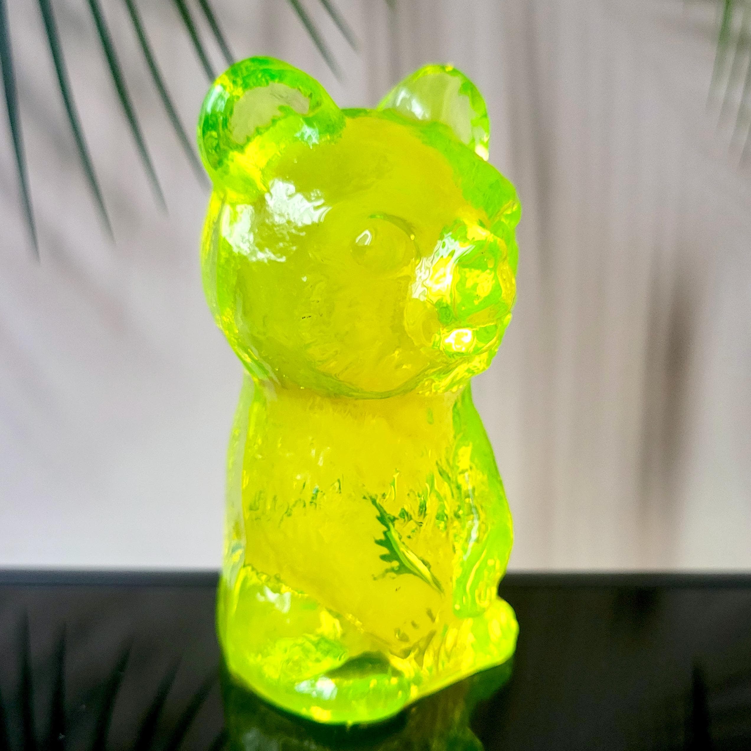 Vaseline Glass Bear Figurine Art Deco Uranium Glass Sculpture