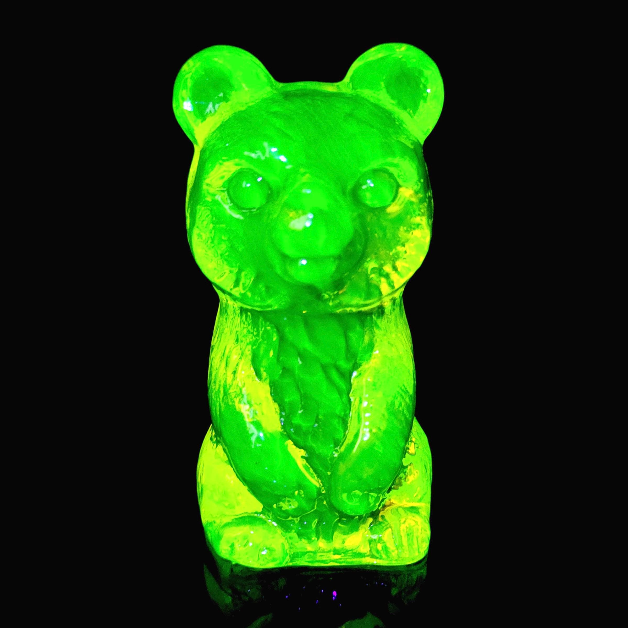 Vaseline Glass Bear Figurine Art Deco Uranium Glass Sculpture