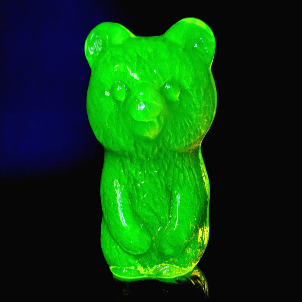 Uranium Glass Bear Statue Vaseline Yellow Clear Glass Collectible Figurine