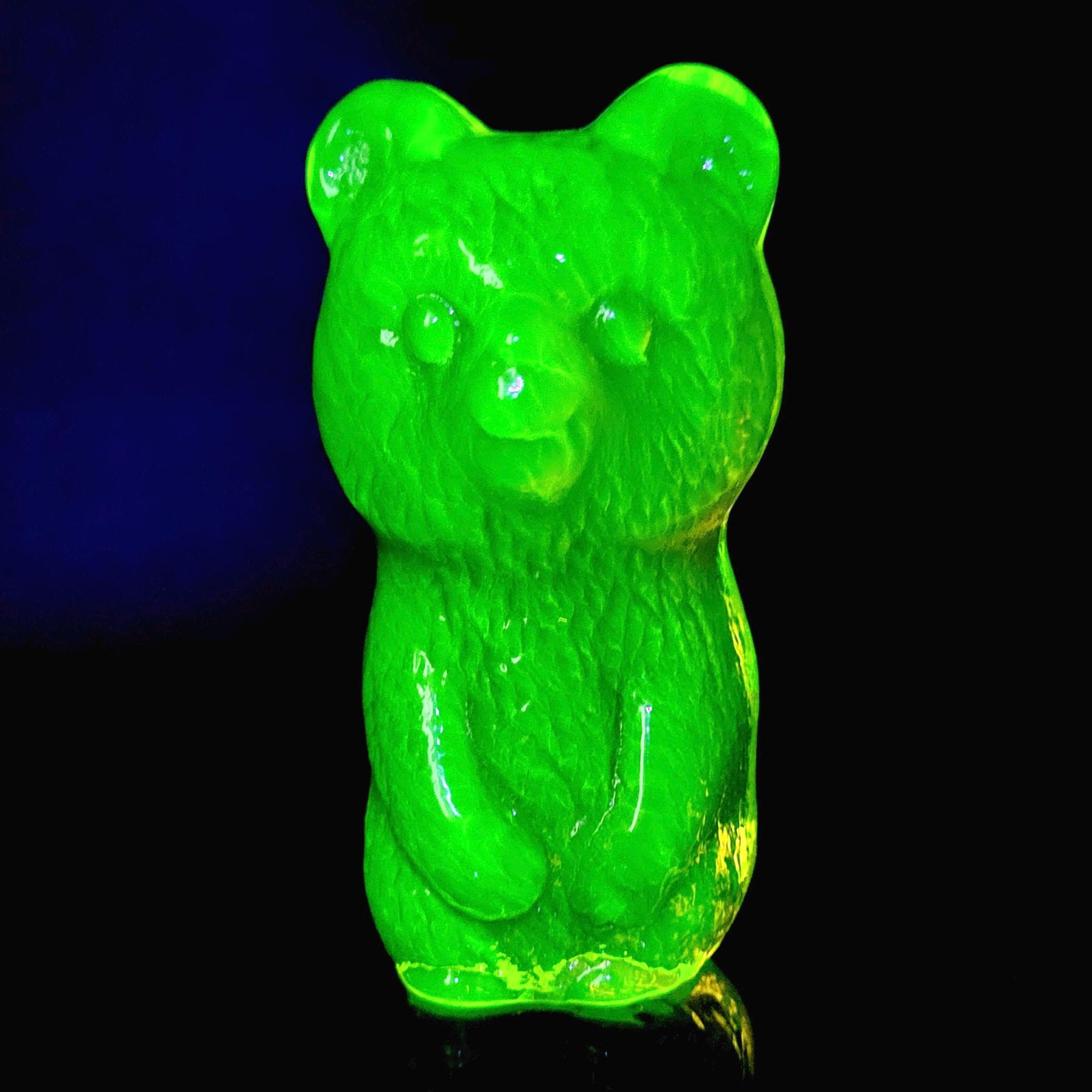 Uranium Glass Bear Statue Vaseline Yellow Clear Glass Collectible Figurine