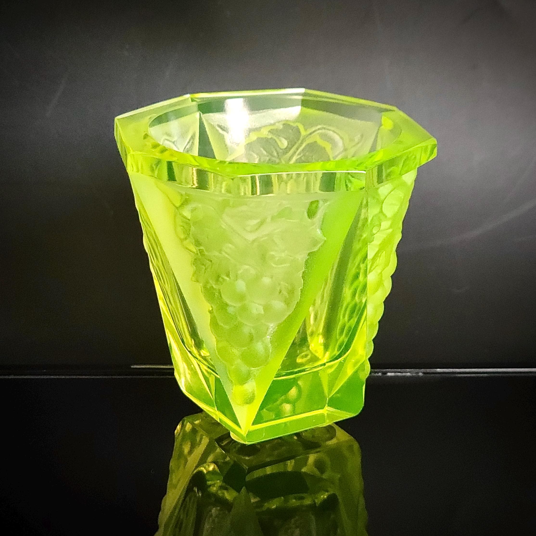 Art Deco Collectible Uranium Glass Cup Vaseline Yellow Glass