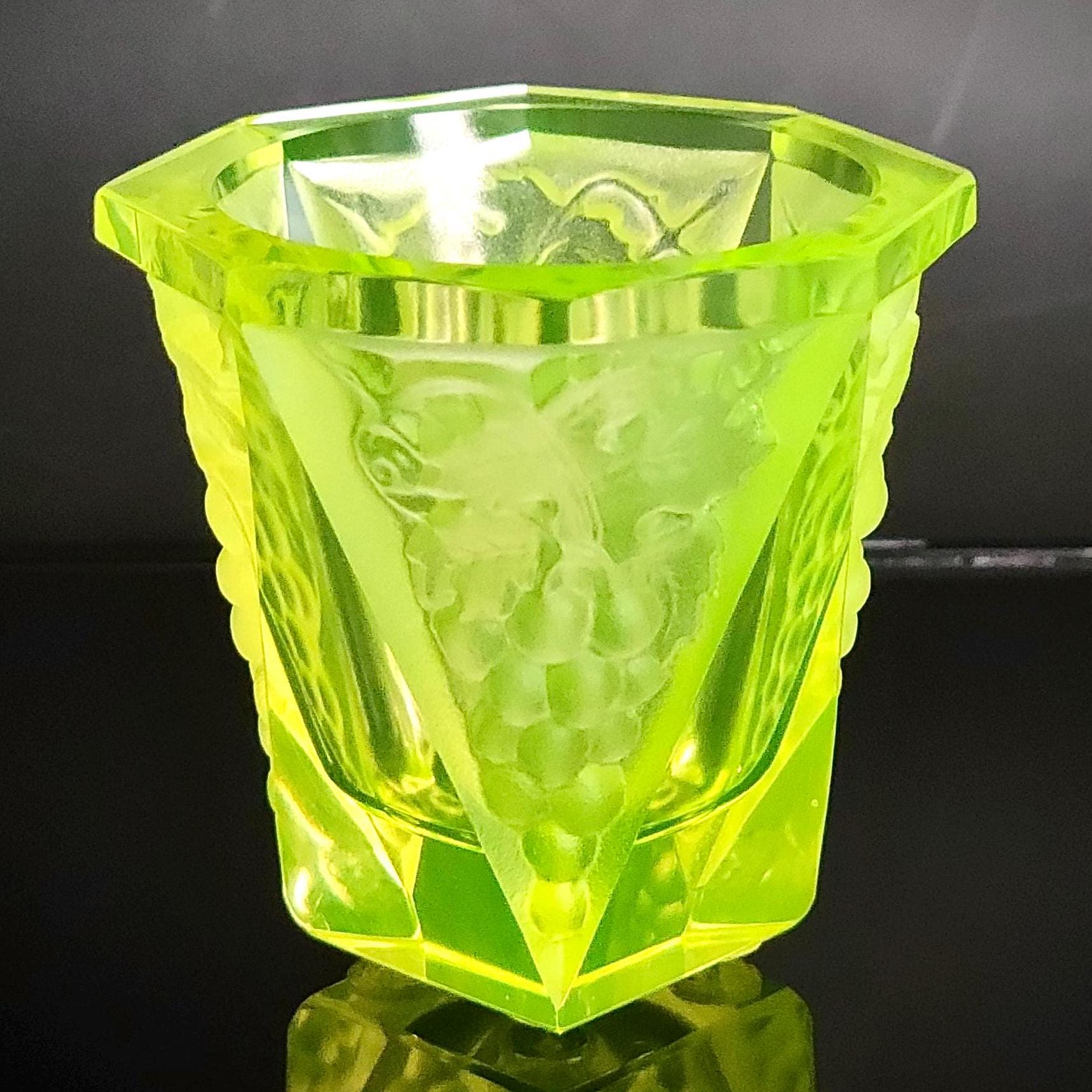 Art Deco Collectible Uranium Glass Cup Vaseline Yellow Glass