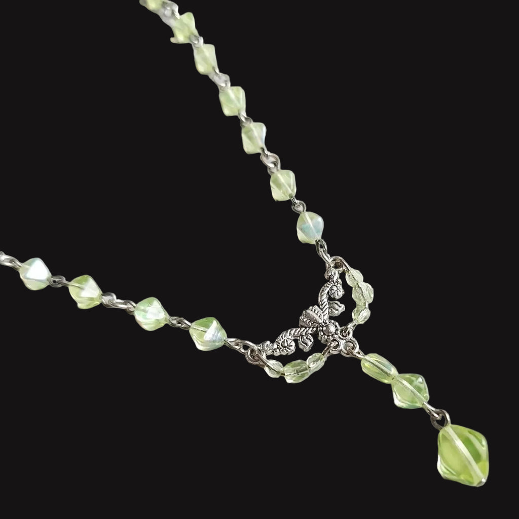 Vaseline Yellow Glass Necklace 21'' Uranium Vintage Czech Beads