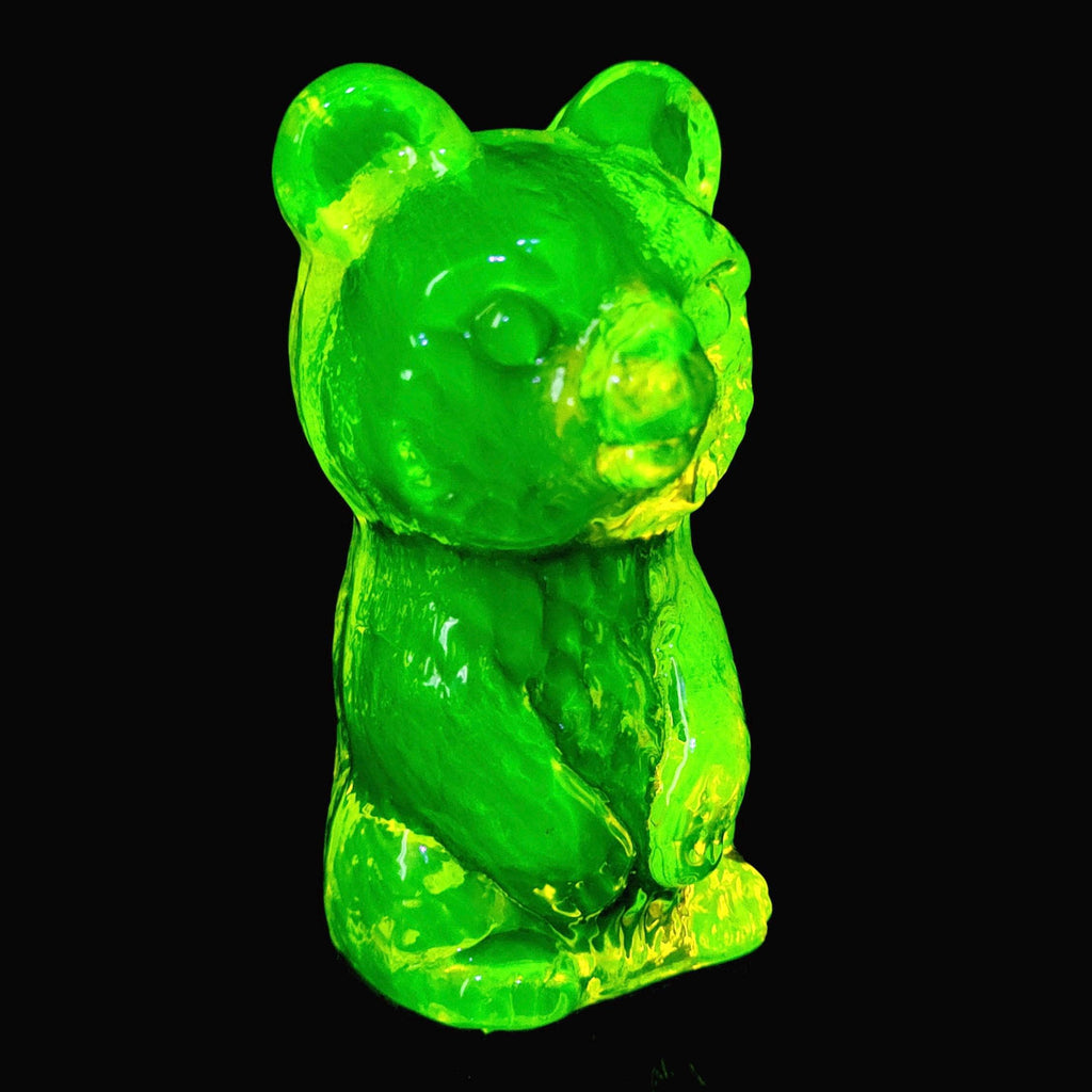 Vaseline Glass Bear Figurine Art Deco Uranium Glass Sculpture