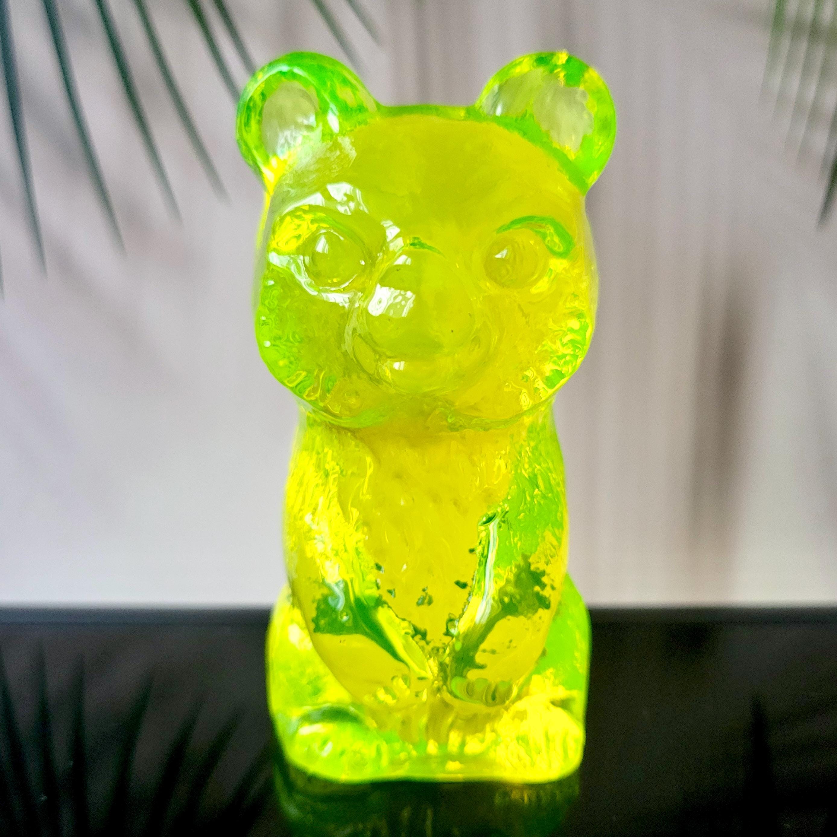 Vaseline Glass Bear Figurine Art Deco Uranium Glass Sculpture