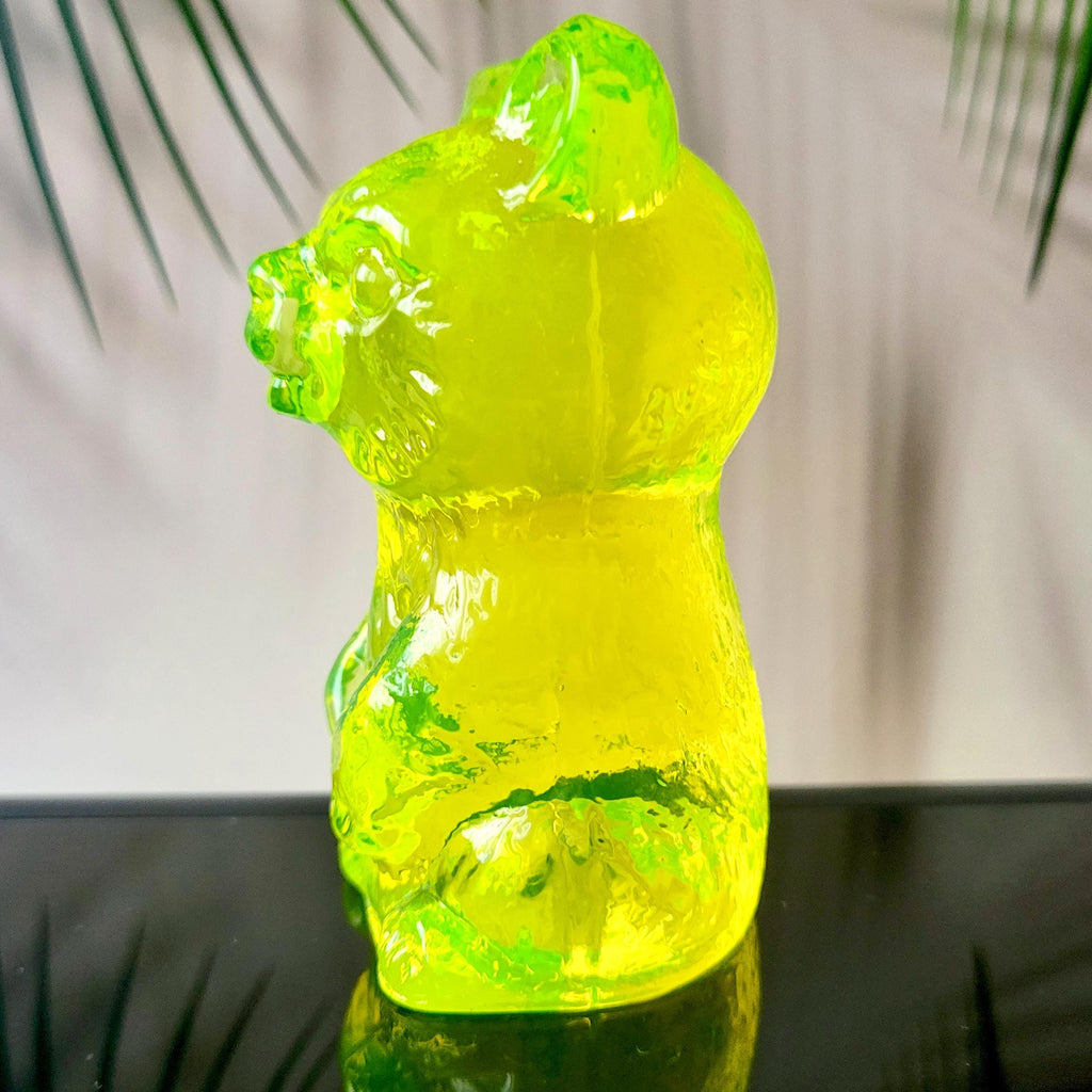 Vaseline Glass Bear Figurine Art Deco Uranium Glass Sculpture