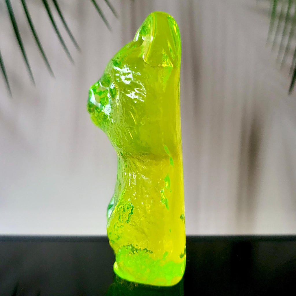 Uranium Glass Bear Statue Vaseline Yellow Clear Glass Collectible Figurine
