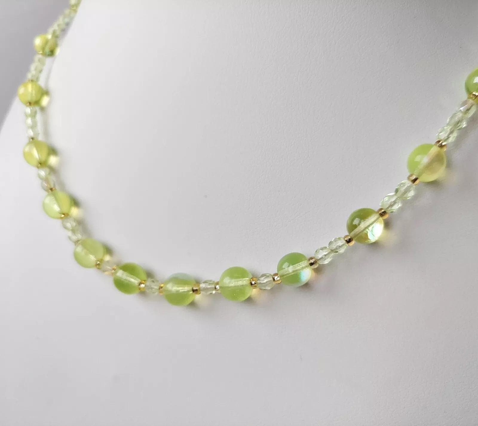 Uranium Glass Necklace: Czech Vintage Beads Art Deco Jewelry