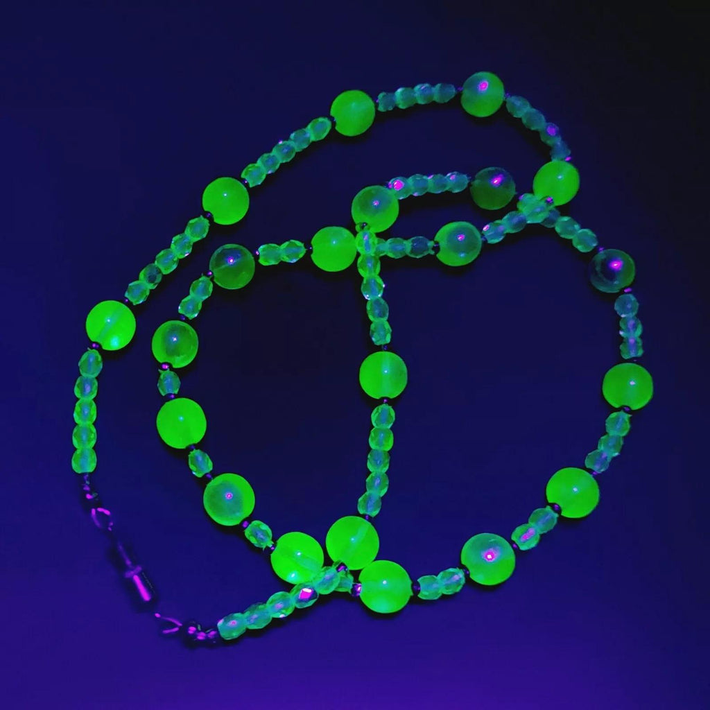 Uranium Glass Necklace: Czech Vintage Beads Art Deco Jewelry