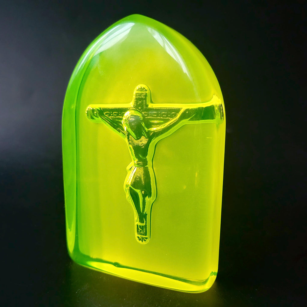 Vaseline Uranium Glass Christ Jesus Statue Collectible Yellow Glass Figurine