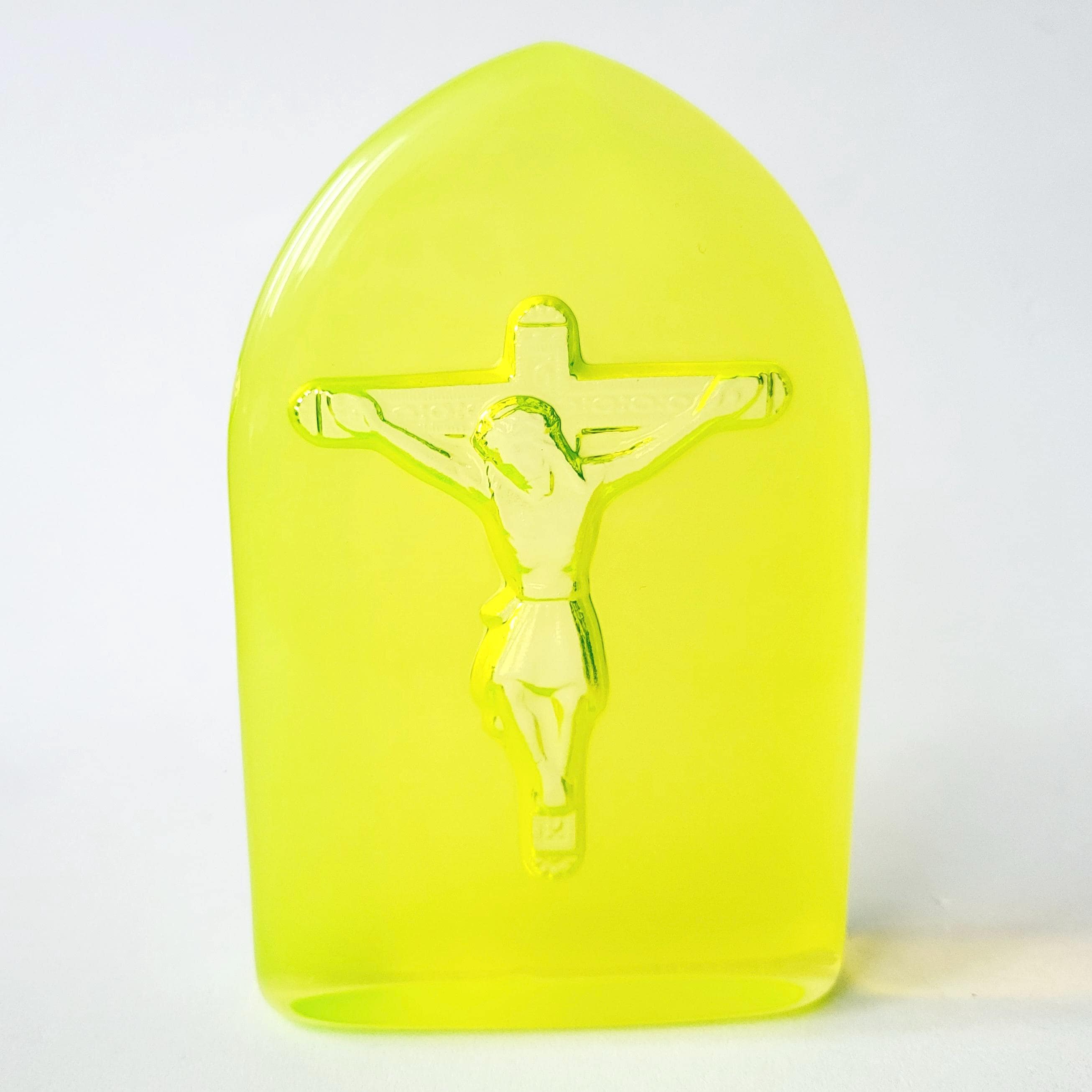 Vaseline Uranium Glass Christ Jesus Statue Collectible Yellow Glass Figurine