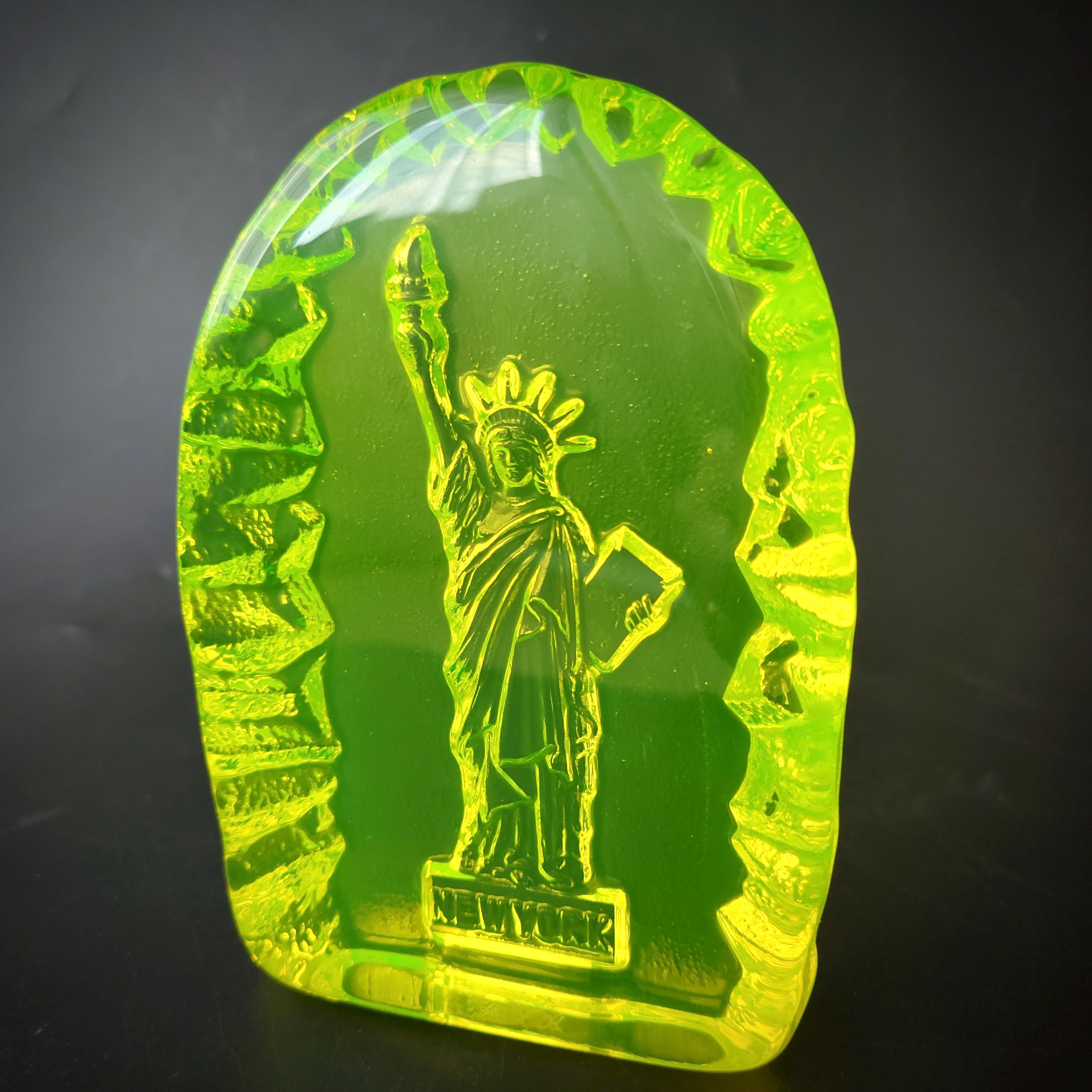 Uranium Glass Statue of Liberty Figurine Art Glass Vaseline Statue
