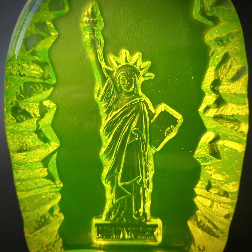Uranium Glass Statue of Liberty Figurine Art Glass Vaseline Statue
