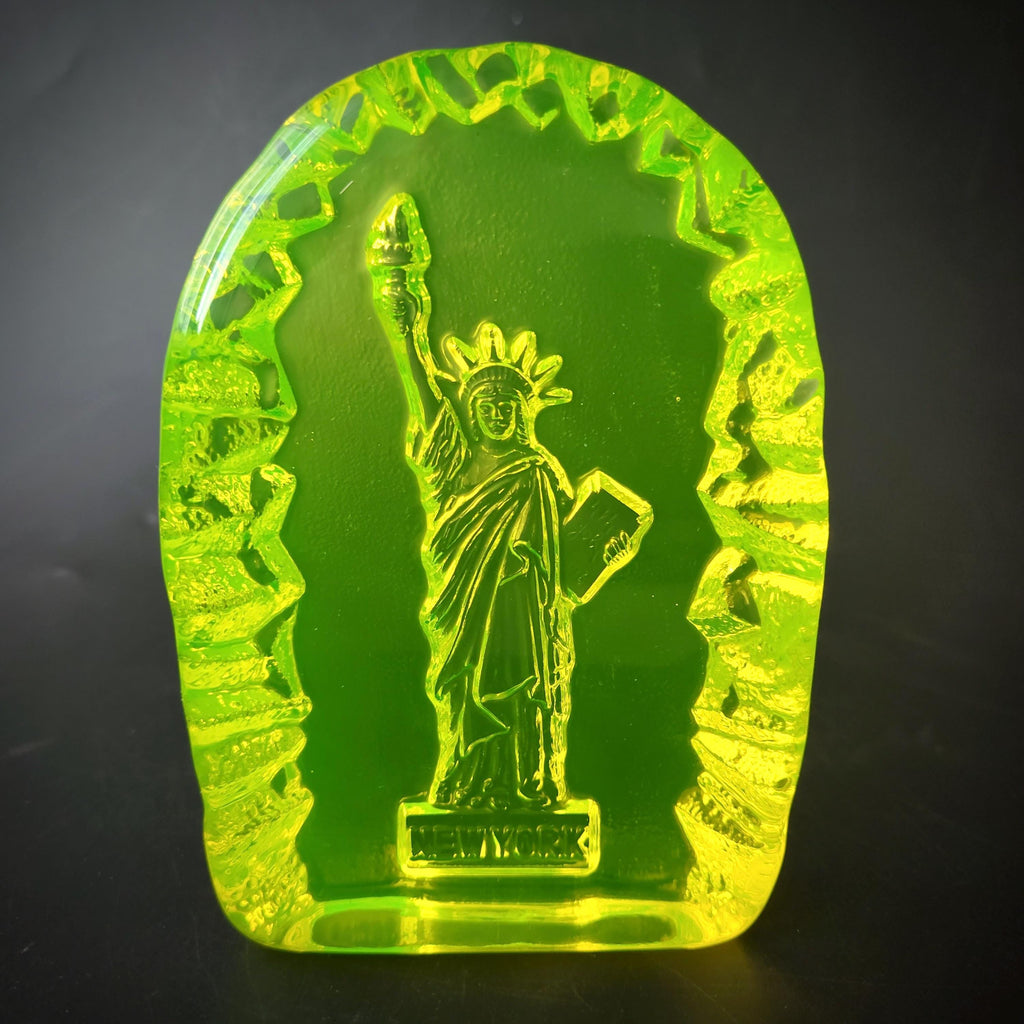 Uranium Glass Statue of Liberty Figurine Art Glass Vaseline Statue