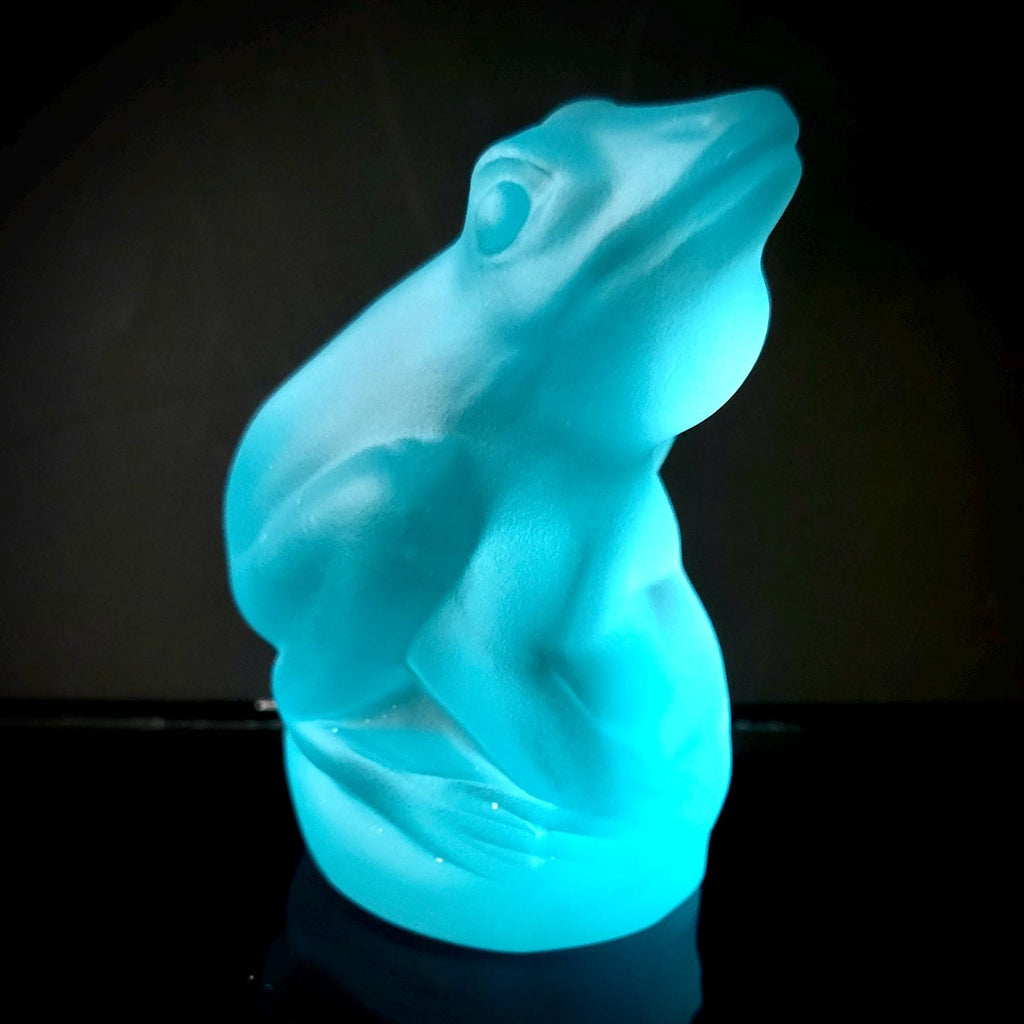 Aquamarine Blue Uranium Glass Frog Art Deco Glass Animal Small Statue