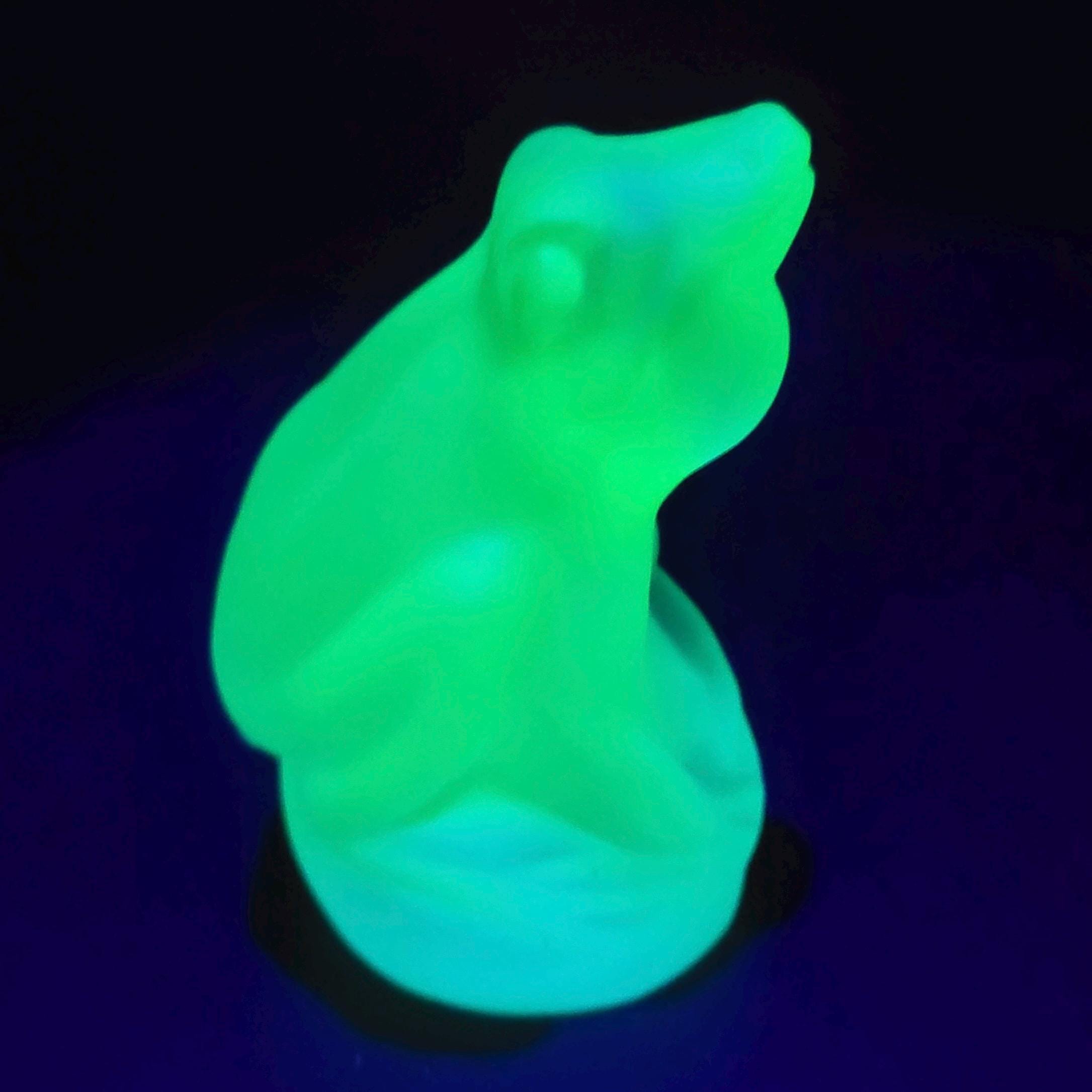 Aquamarine Blue Uranium Glass Frog Art Deco Glass Animal Small Statue
