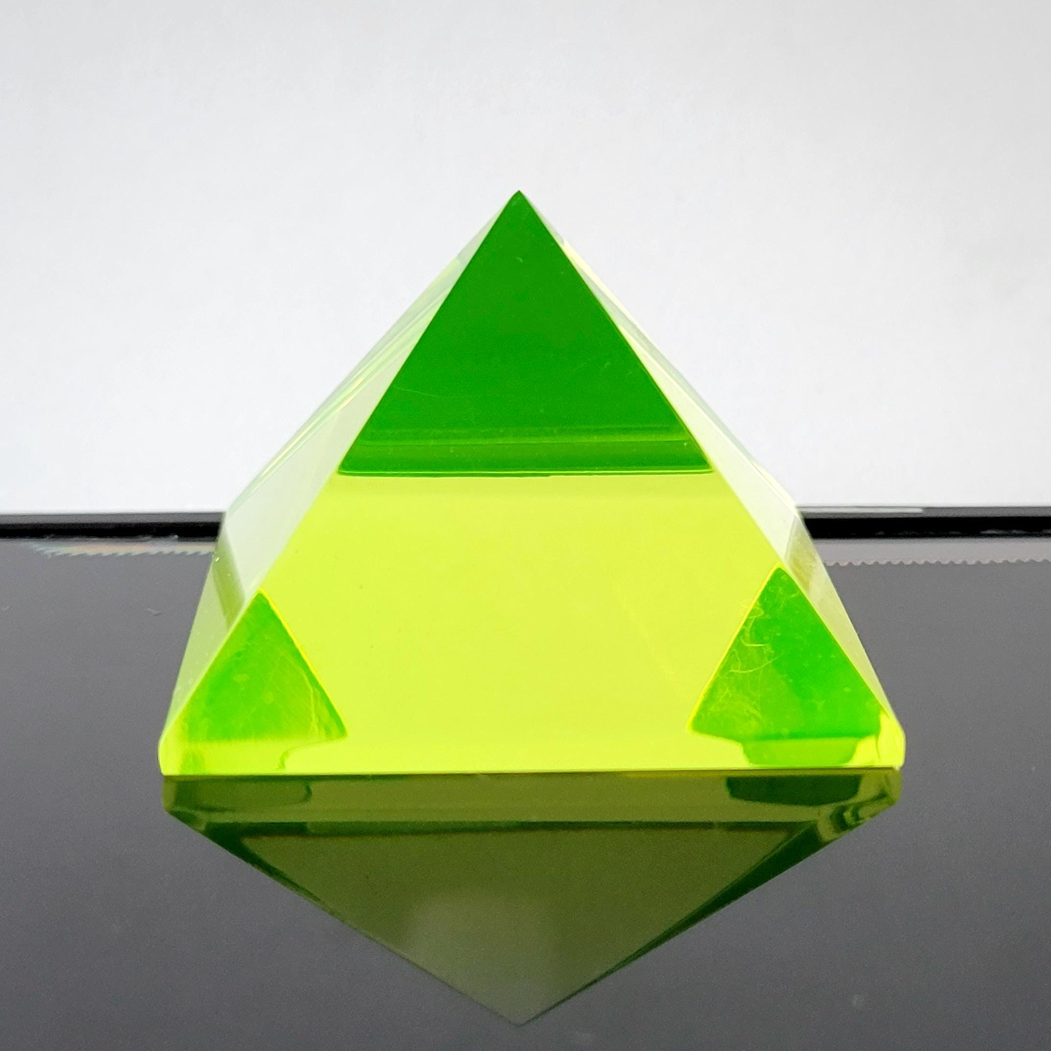 Uranium Glass Pyramid Yellow Clear Glass Vaseline Small Glass Statue