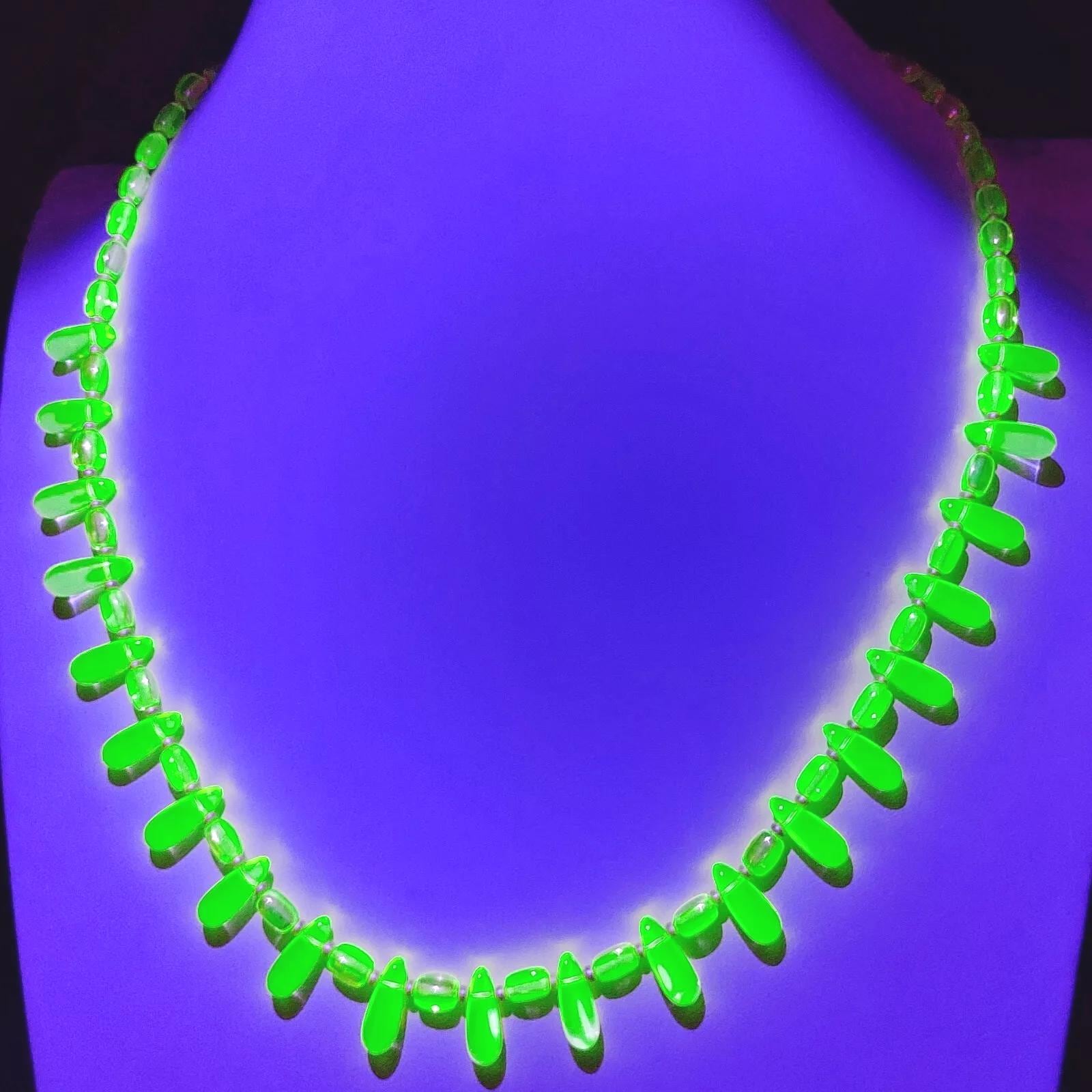 Vaseline Uranium Glass Necklace Vintage Czech Beads Handmade Jewelry