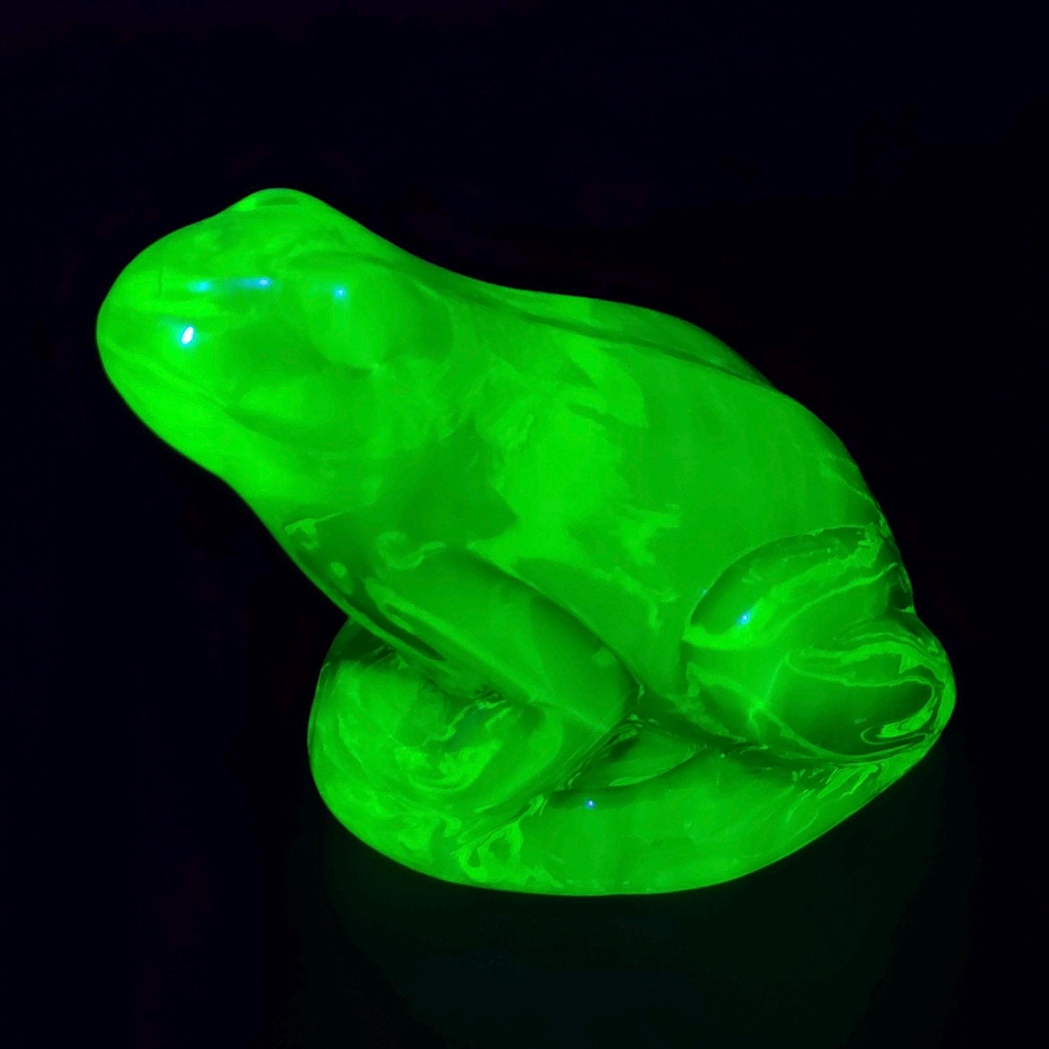 Vaseline Uranium Glass Frog Figurine Art Deco Green Glass Toad