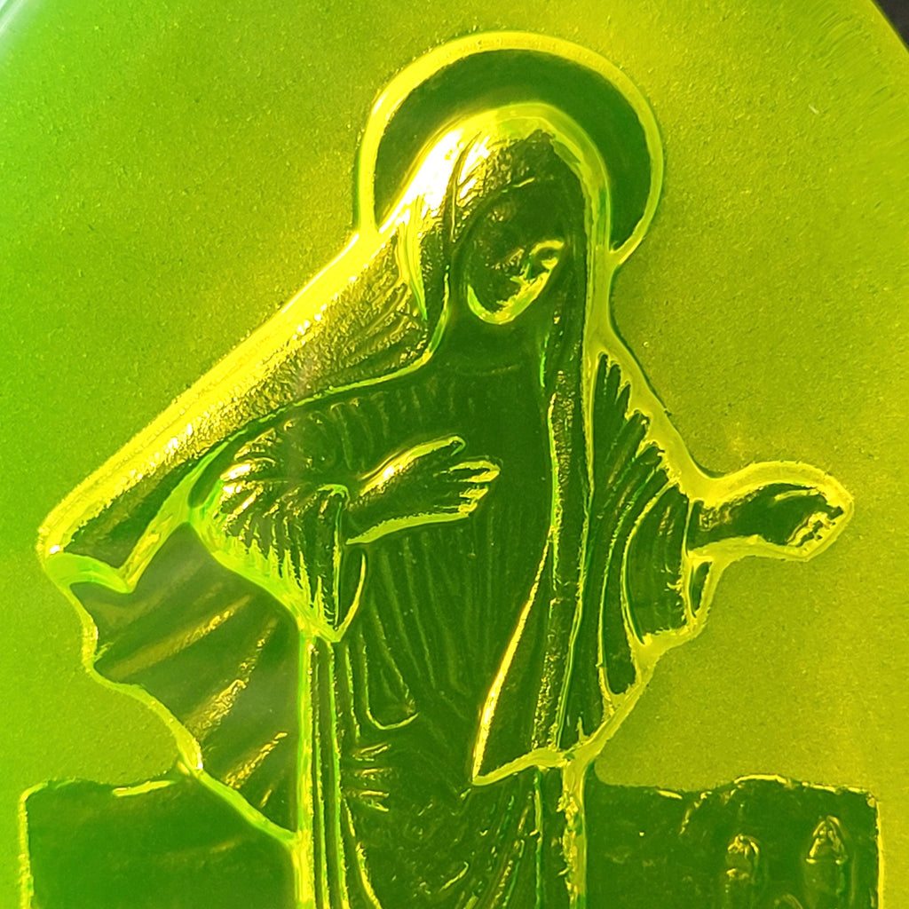 Uranium Figurine Virgin Mary Collectible Rare Vaseline Glass Statue