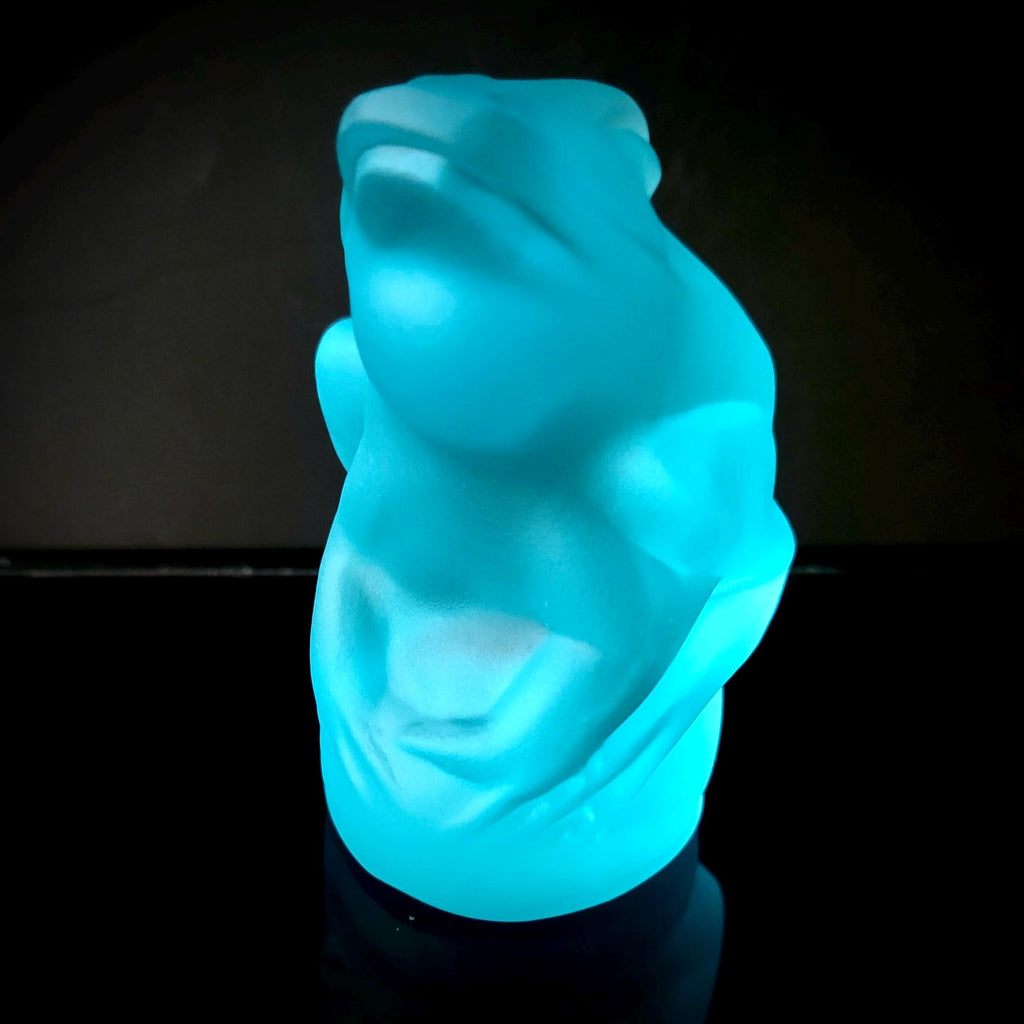 Aquamarine Blue Uranium Glass Frog Art Deco Glass Animal Small Statue