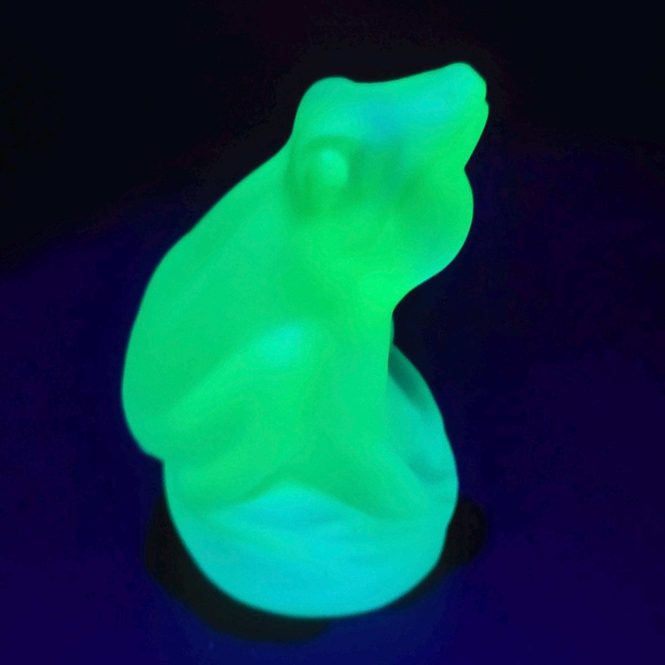 Aquamarine Blue Uranium Glass Frog Art Deco Glass Animal Small Statue