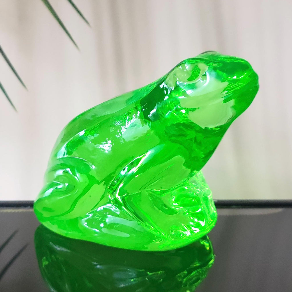 Vaseline Uranium Glass Frog Figurine Art Deco Green Glass Toad