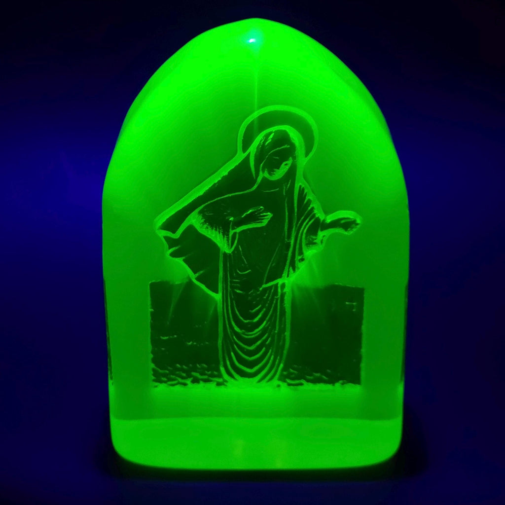 Rare Uranium Figurine Virgin Mary Art Deco Vaseline Glass Statue