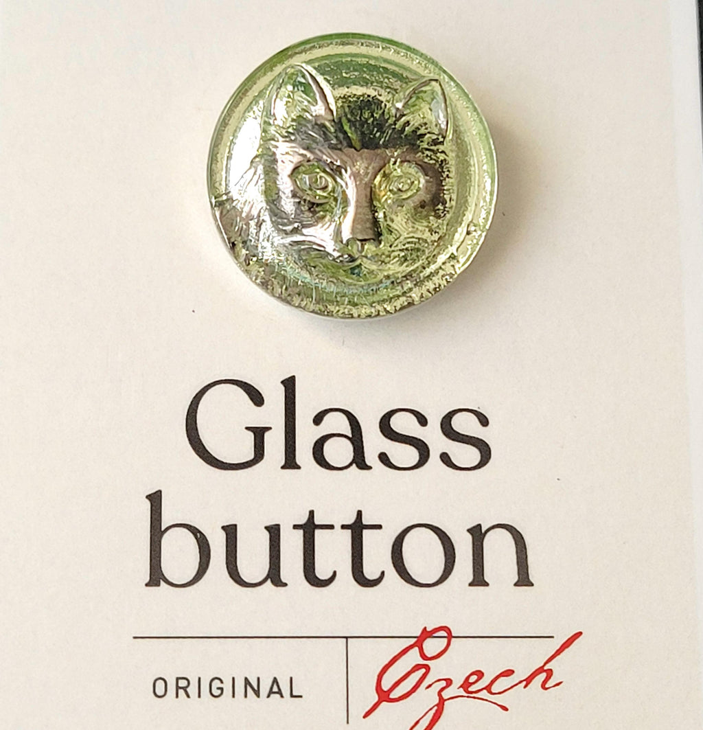 Uranium Glass Button Cat Design 22mm Vaseline Glass Collectible Small Button