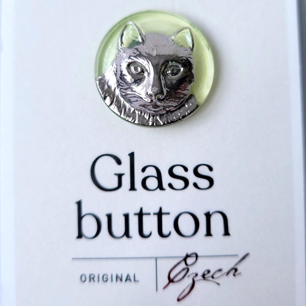 Uranium Glass Button Cat 22mm Art Deco Collectible Vaseline Glass Button