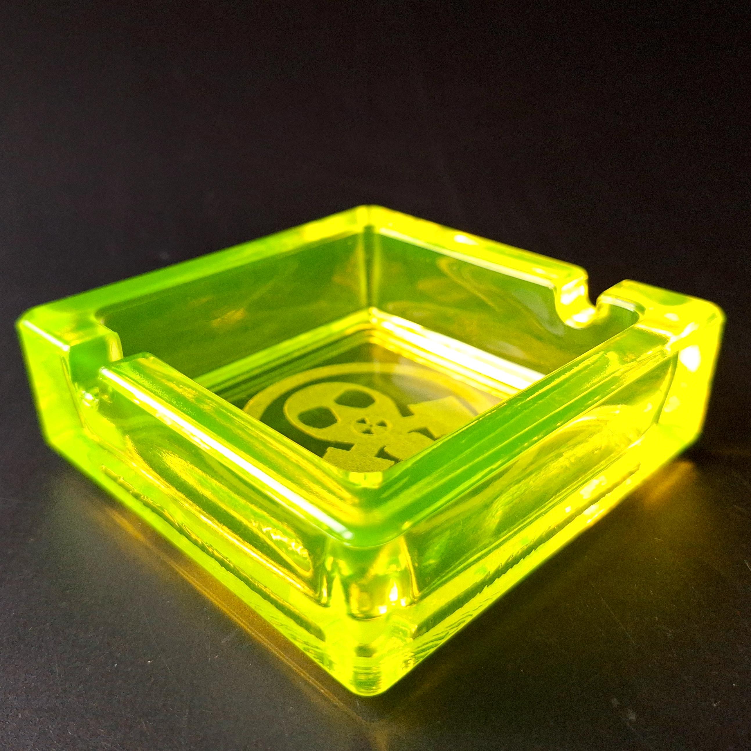 Art Deco Vaseline Glass Ashtray: Uranium Glass Collectible Plate