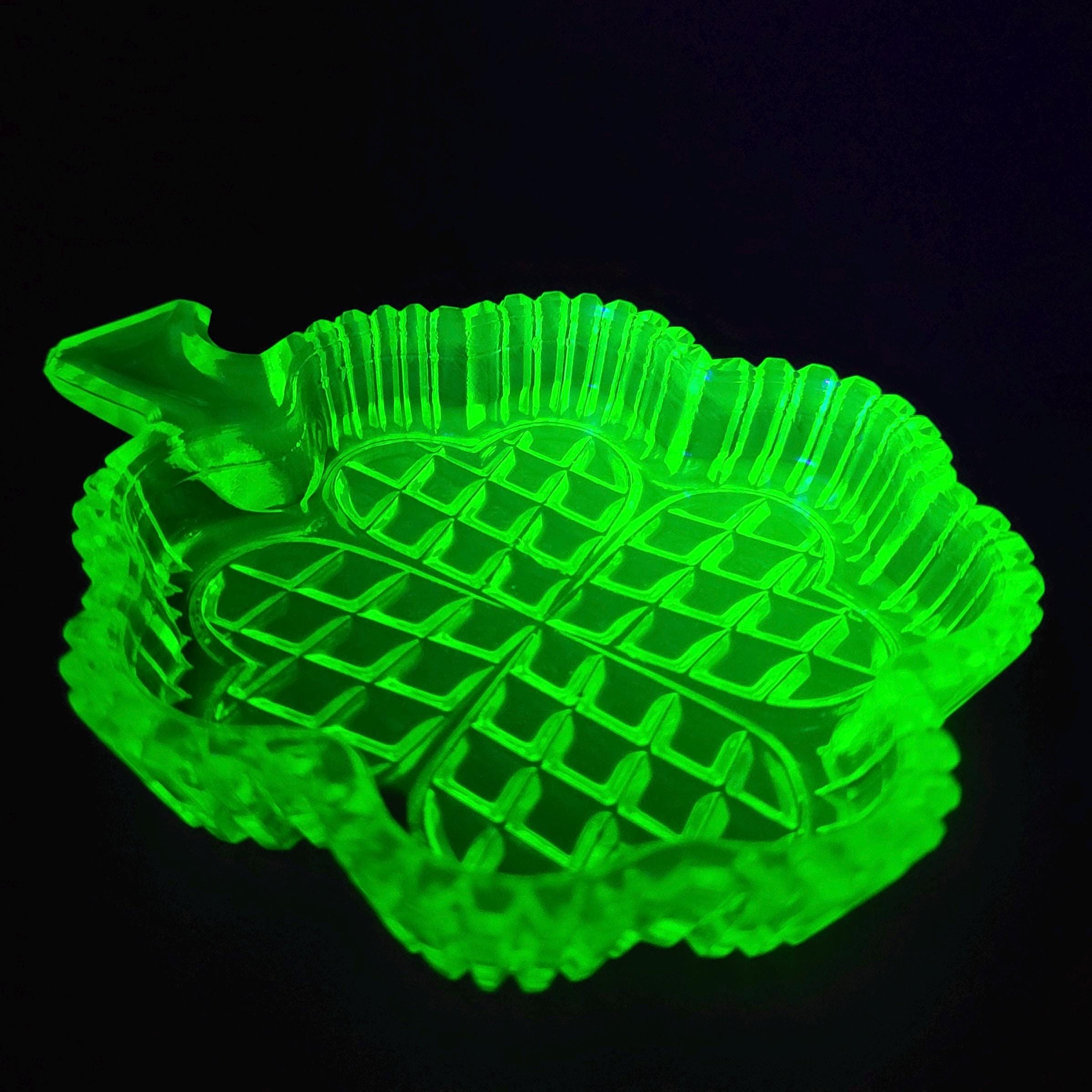 Uranium Glass Plate Clover Vaseline Yellow Glass Plate  Art Deco