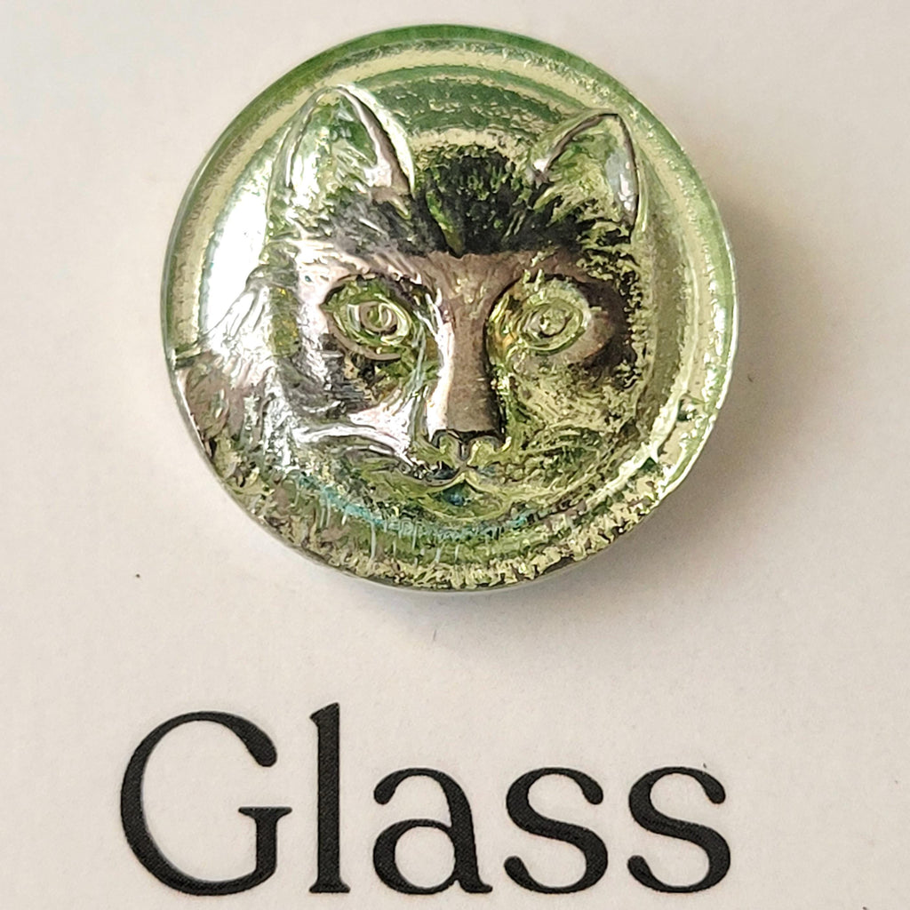 Uranium Glass Button Cat Design 22mm Vaseline Glass Collectible Small Button