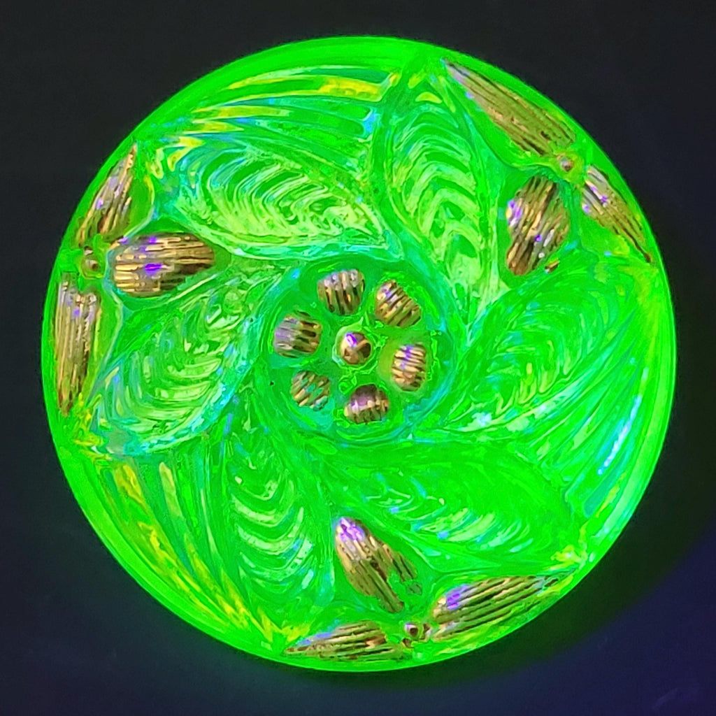 Uranium Glass Button 27mm Vaseline Czech Glass Collectible Small Button