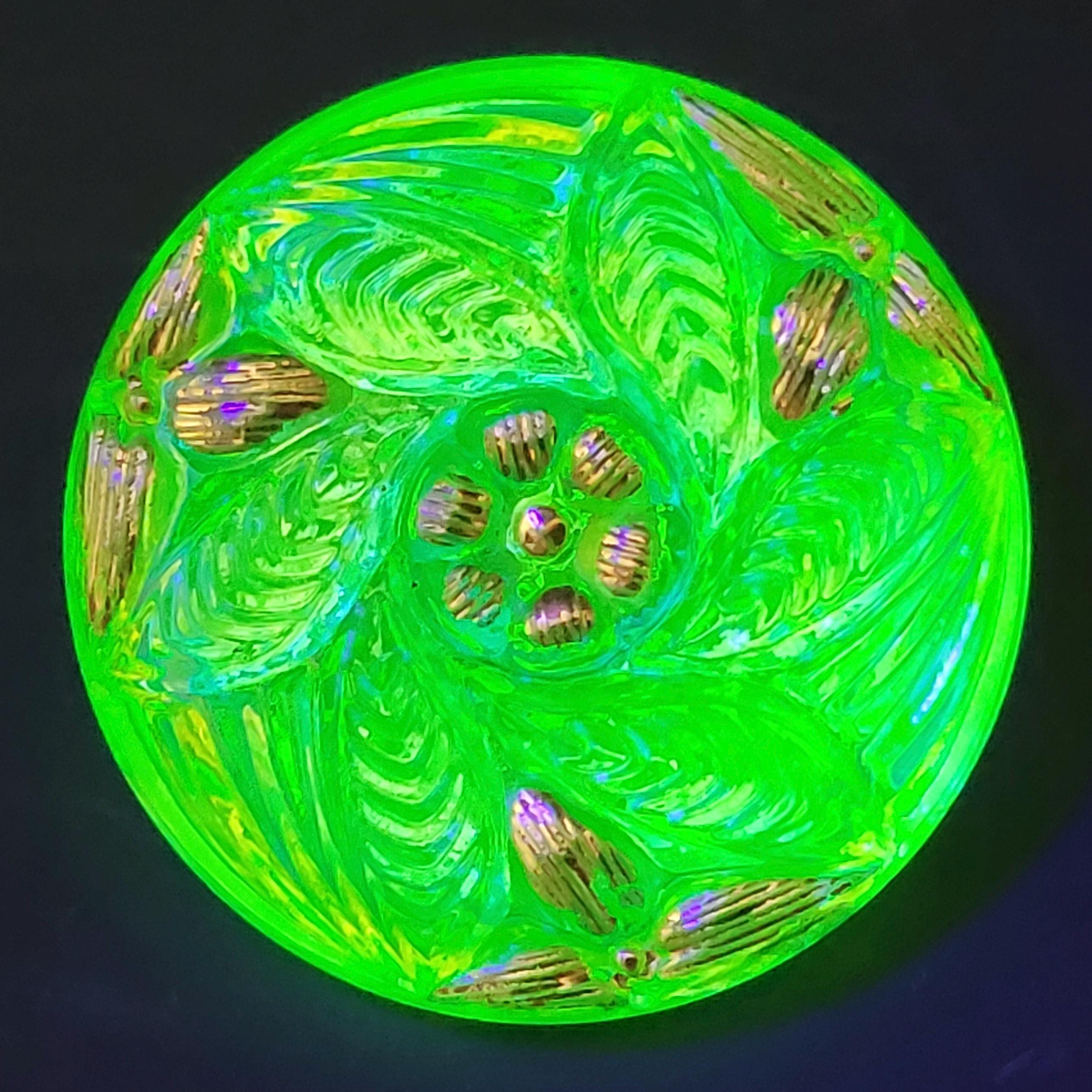 Uranium Glass Button 27mm Vaseline Czech Glass Collectible Small Button