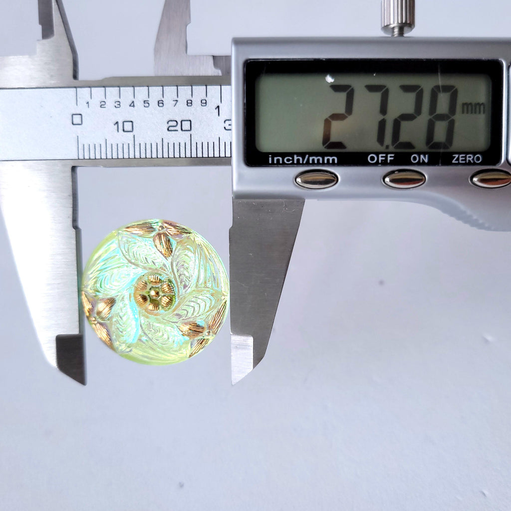 Uranium Glass Button 27mm Vaseline Czech Glass Collectible Small Button