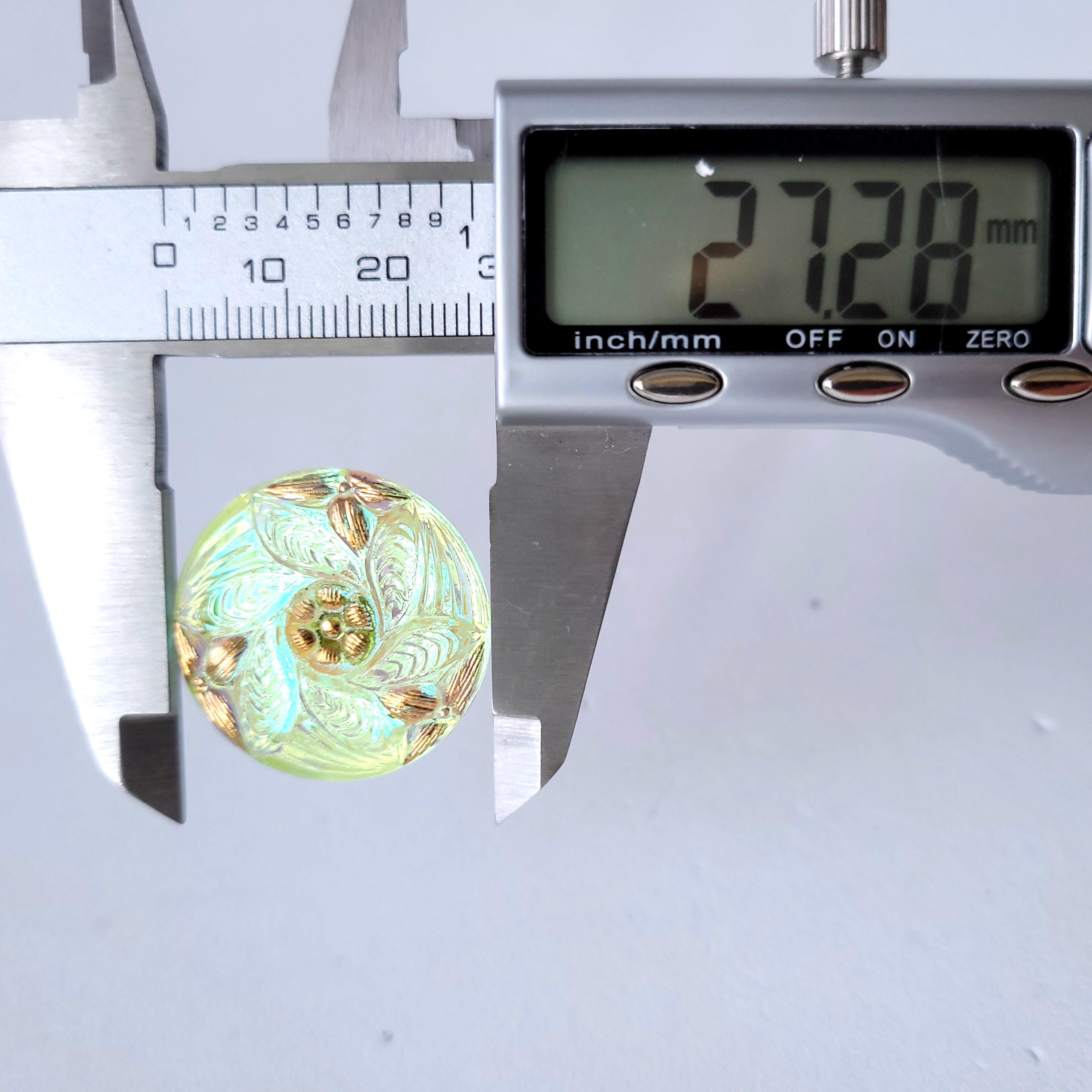 Uranium Glass Button 27mm Vaseline Czech Glass Collectible Small Button