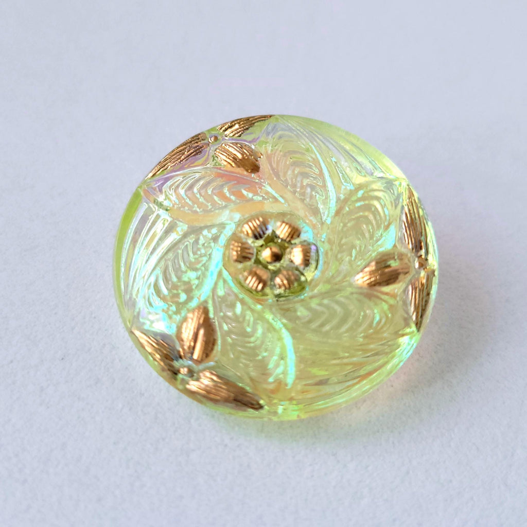 Uranium Glass Button 27mm Vaseline Czech Glass Collectible Small Button