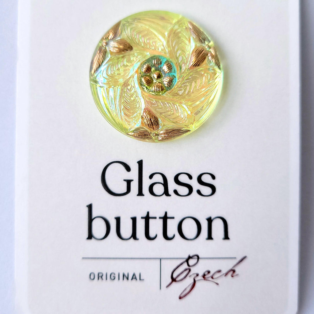 Uranium Glass Button 27mm Vaseline Czech Glass Collectible Small Button
