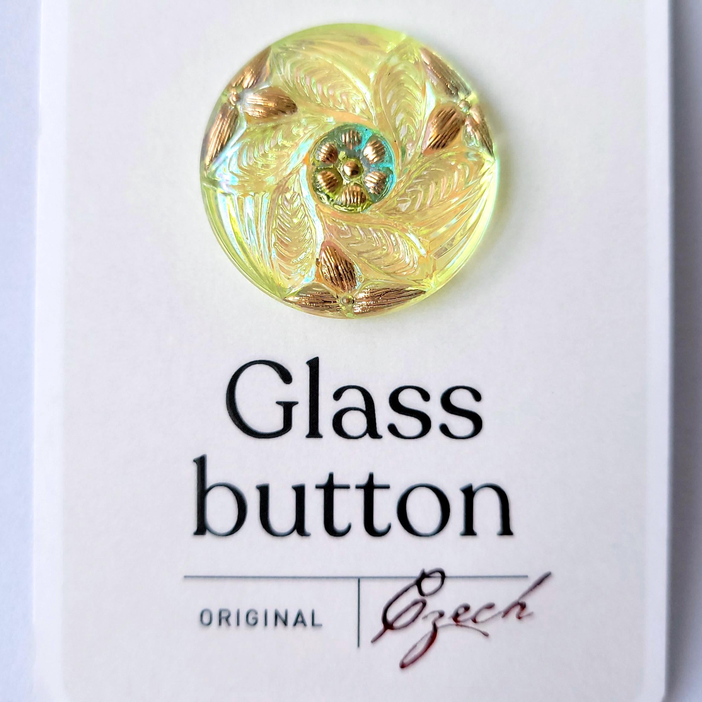 Uranium Glass Button 27mm Vaseline Czech Glass Collectible Small Button