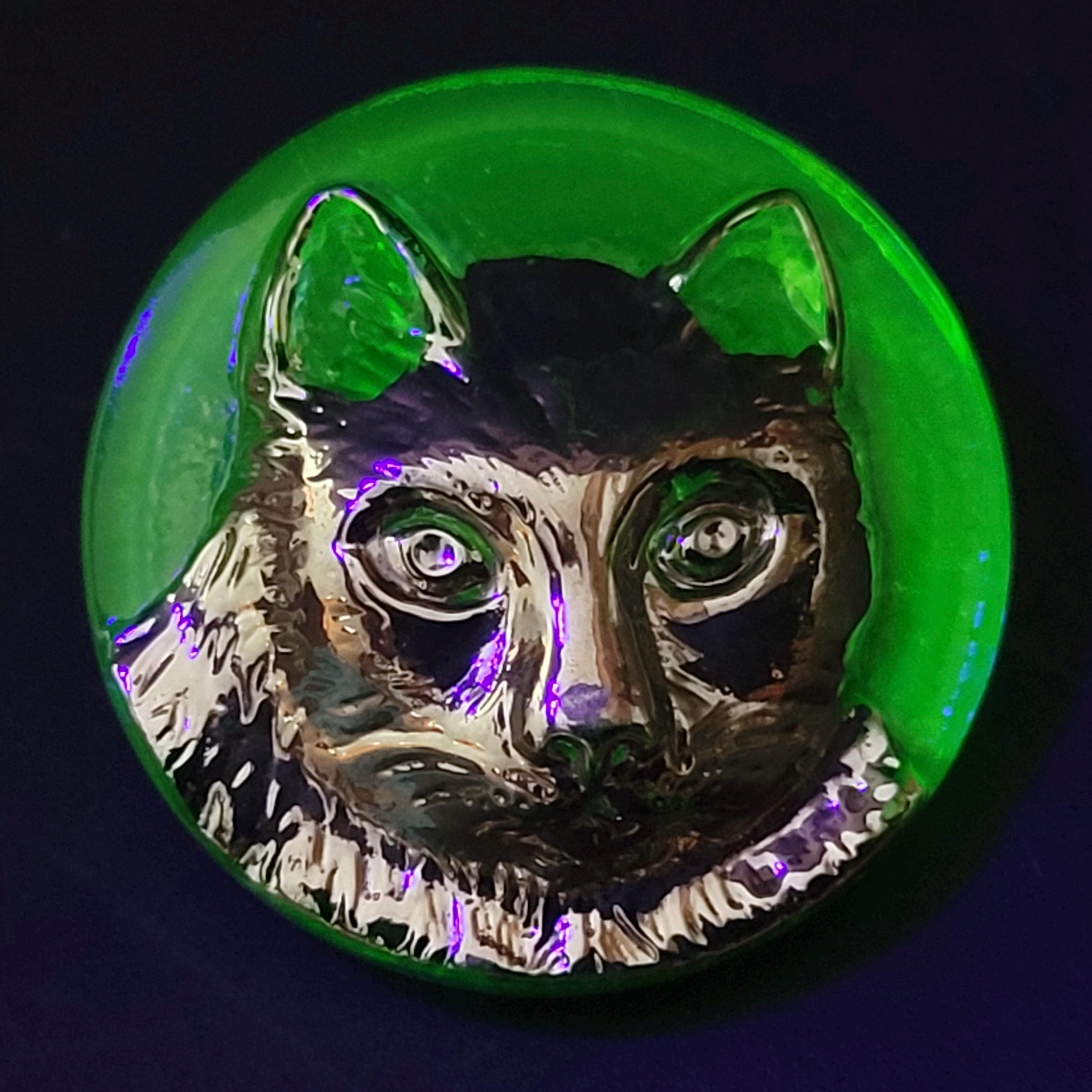 Uranium Glass Button Cat 22mm Art Deco Collectible Vaseline Glass Button