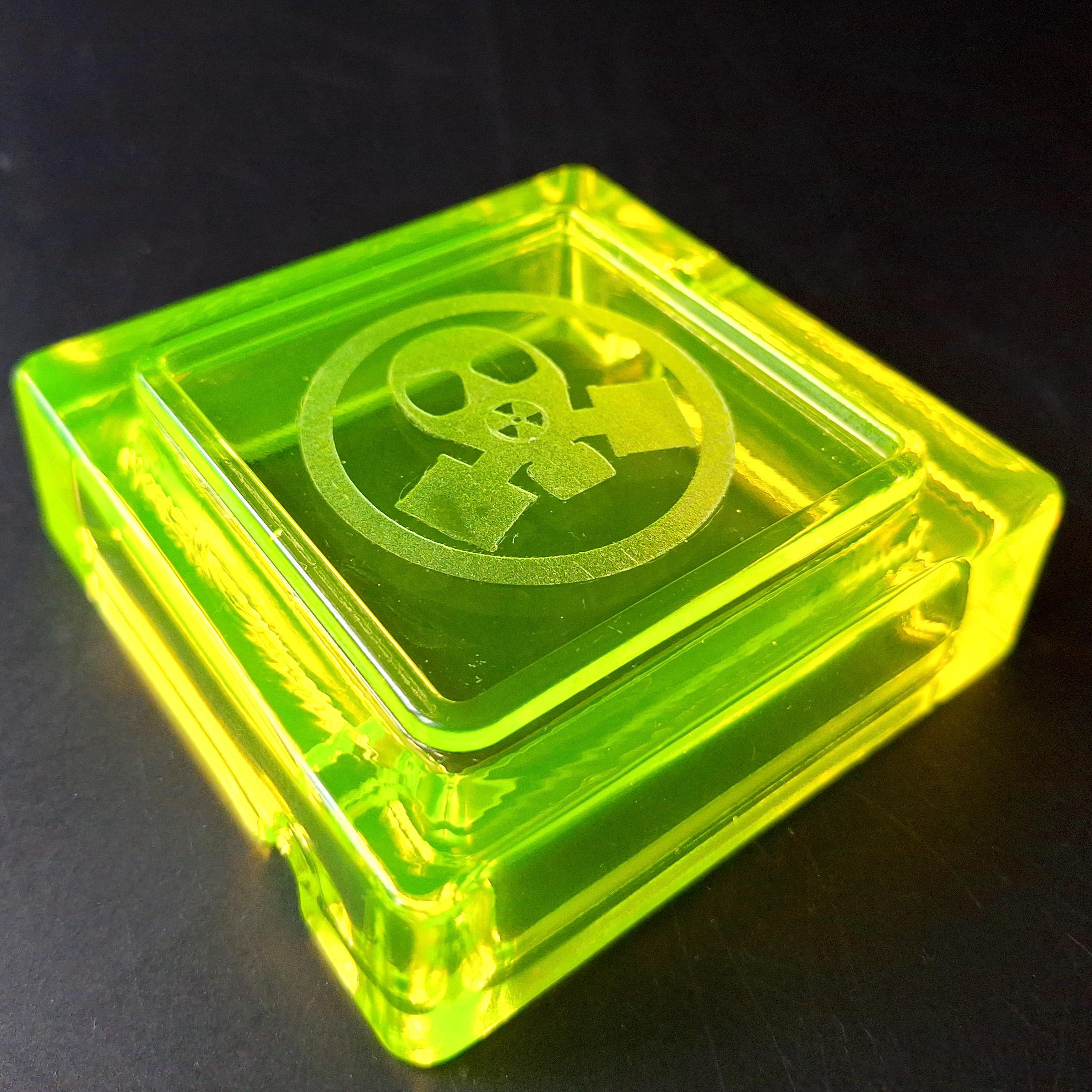 Art Deco Vaseline Glass Ashtray: Uranium Glass Collectible Plate