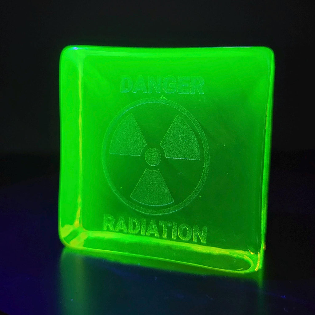 Vaseline Yellow Glass Block 50x50mm Art Glass Uranium Square Statue