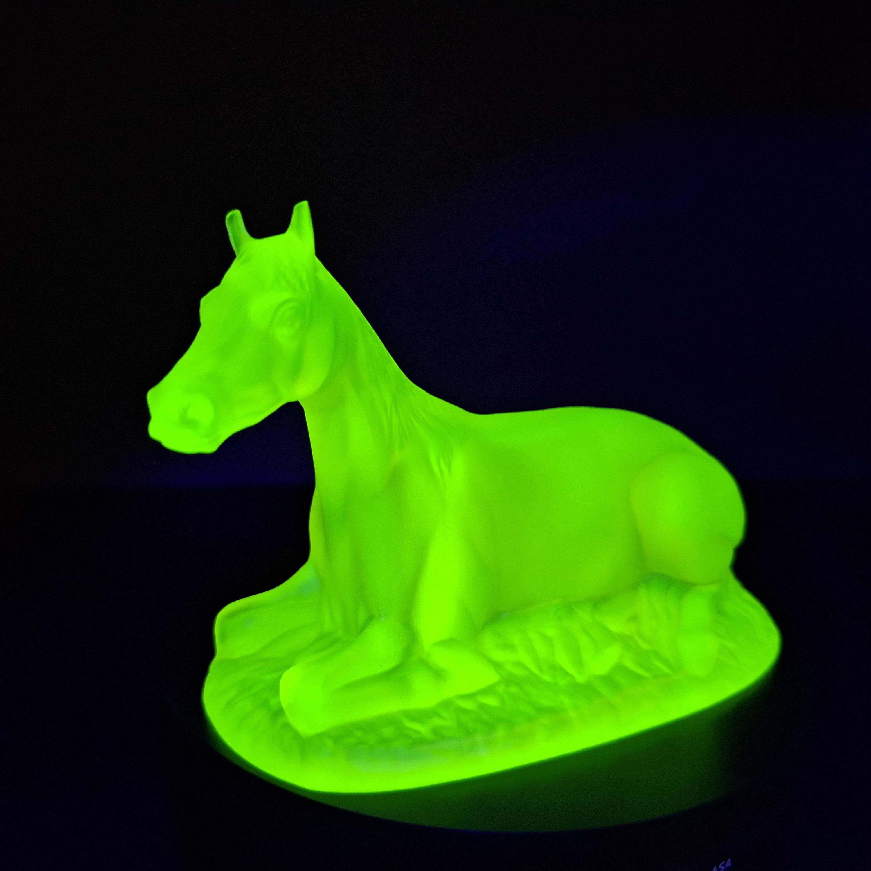 Uranium Glass Horse Figurine Vaseline Matte Frosted Yellow Glass Art Deco