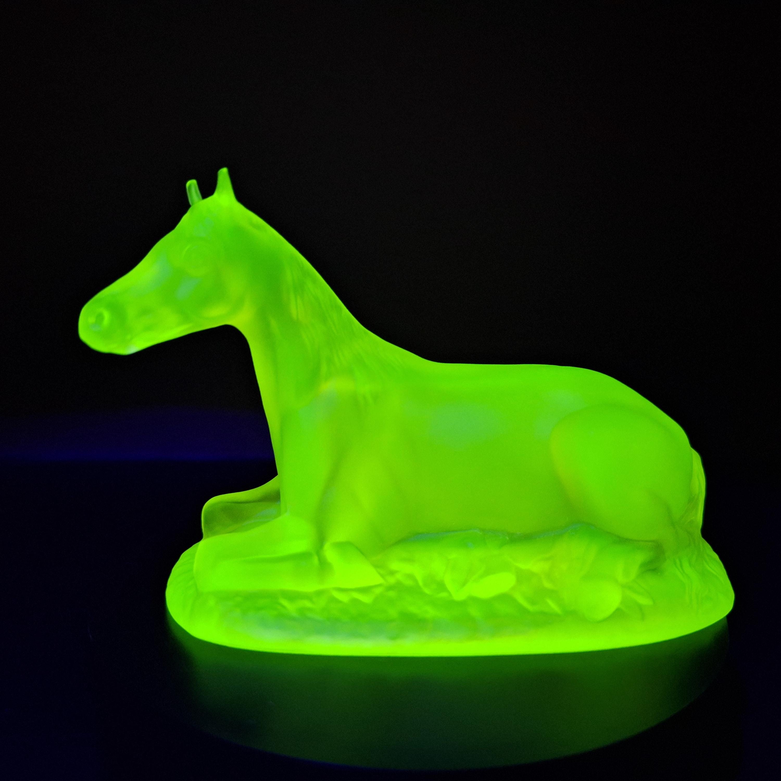 Uranium Glass Horse Figurine Vaseline Matte Frosted Yellow Glass Art Deco